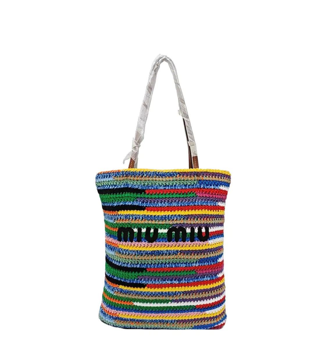 Miu Tote Bag Multi-Color Fabric Woven Handbag, Women's
