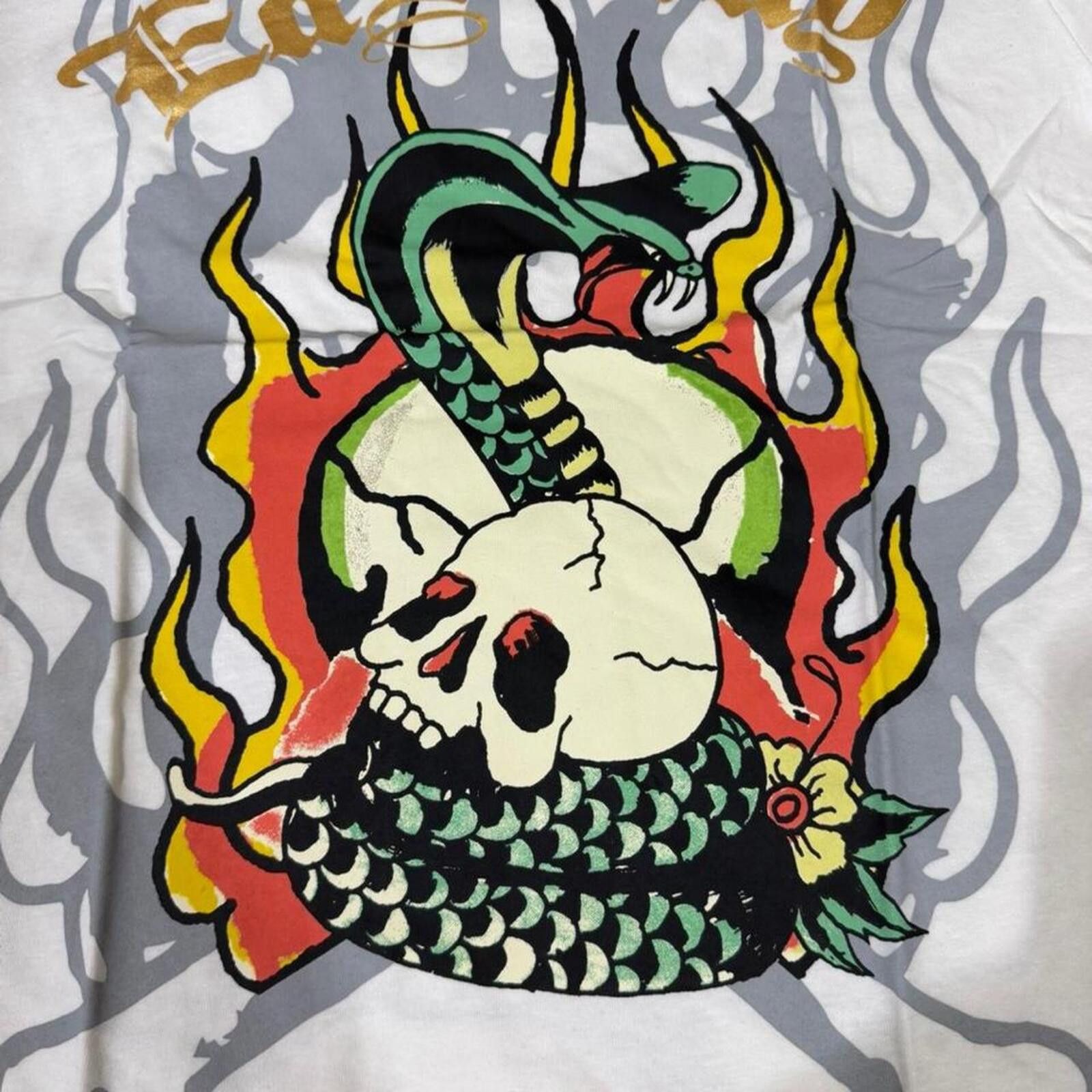 Ed Hardy Ed Hardy white cotton t-shirt with skull and snake design. Size US XL / EU 56 / 4 - 1 Thumbnail