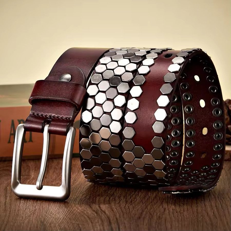 Leather 105 cm Rivet Studded Belt Size ONE SIZE - 2 Thumbnail