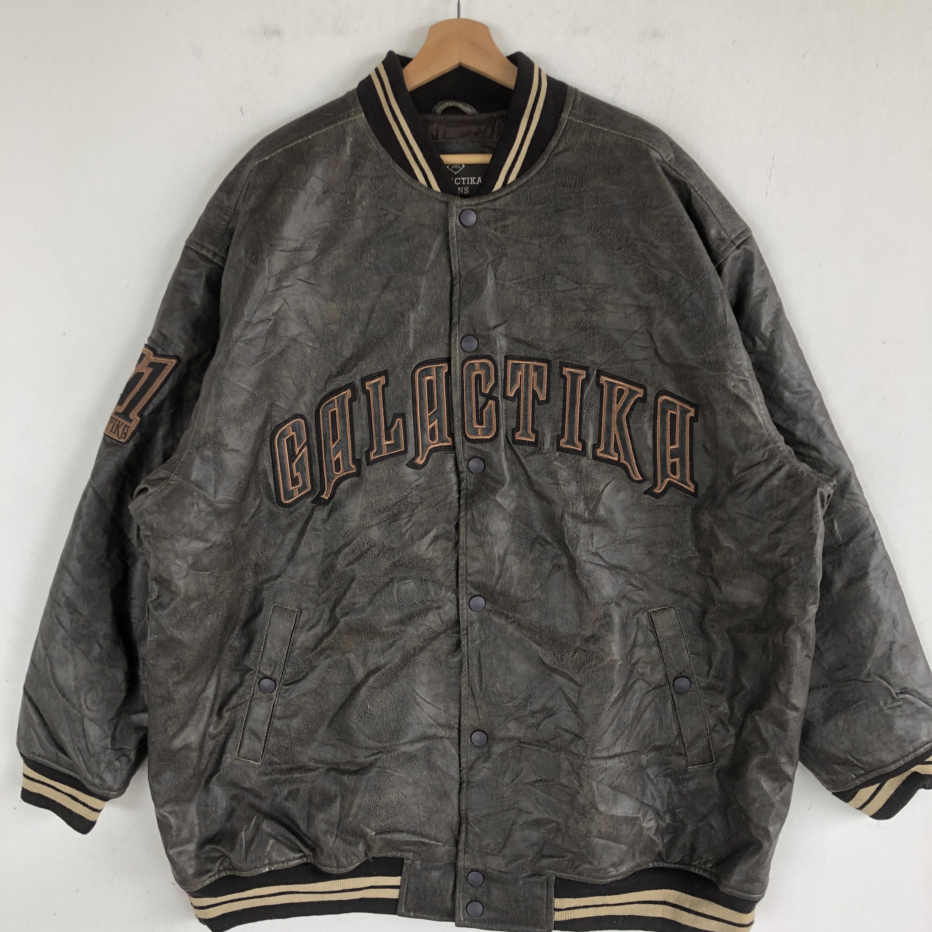 Japanese Brand × Vintage Vintage Galactika Leather Baseball Jackets Letterman Jacket Size US XL / EU 56 / 4 - 3 Thumbnail