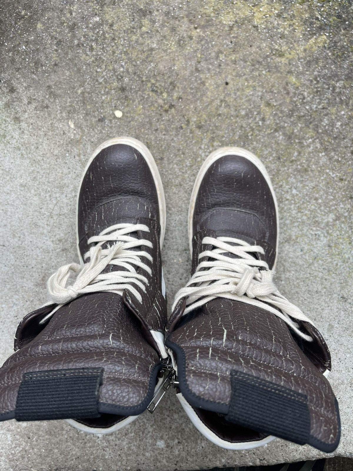 Rick Owens steal 2016 Cracked Brown leather Geobaskets Size US 8 / EU 41 - 3 Thumbnail