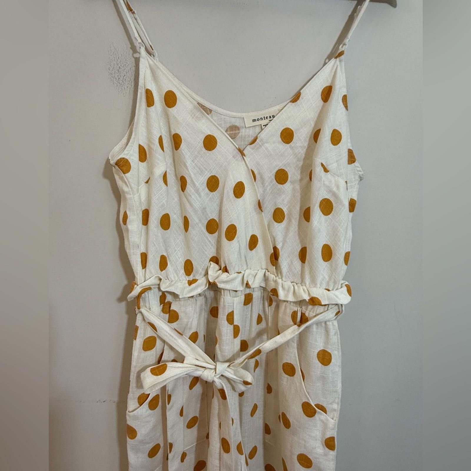 Other Monteau crop jumpsuit polka dot cream & mustard yellow SZ M Size 32" / US 10 / IT 46 - 2 Thumbnail