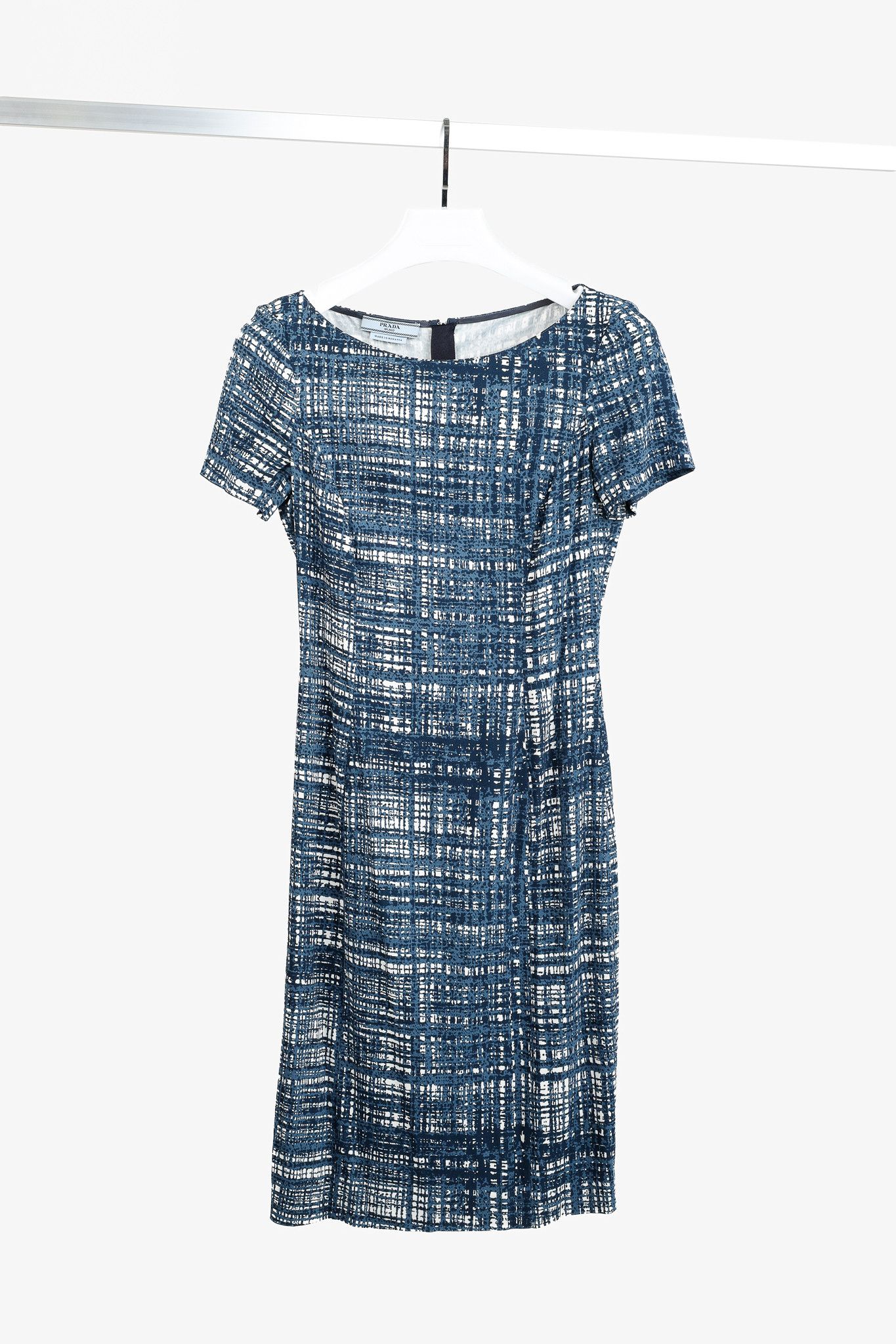 Prada Prada Blue-Plaid Crepe Short-Sleeve Dress Size S / US 4 / IT 40 - 2 Thumbnail