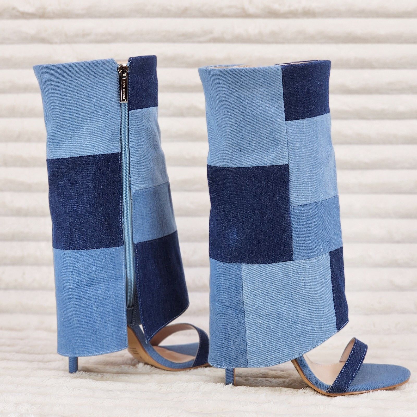 Paris Denim Patchwork Stiletto Fold Over Skirted Shootie Boo