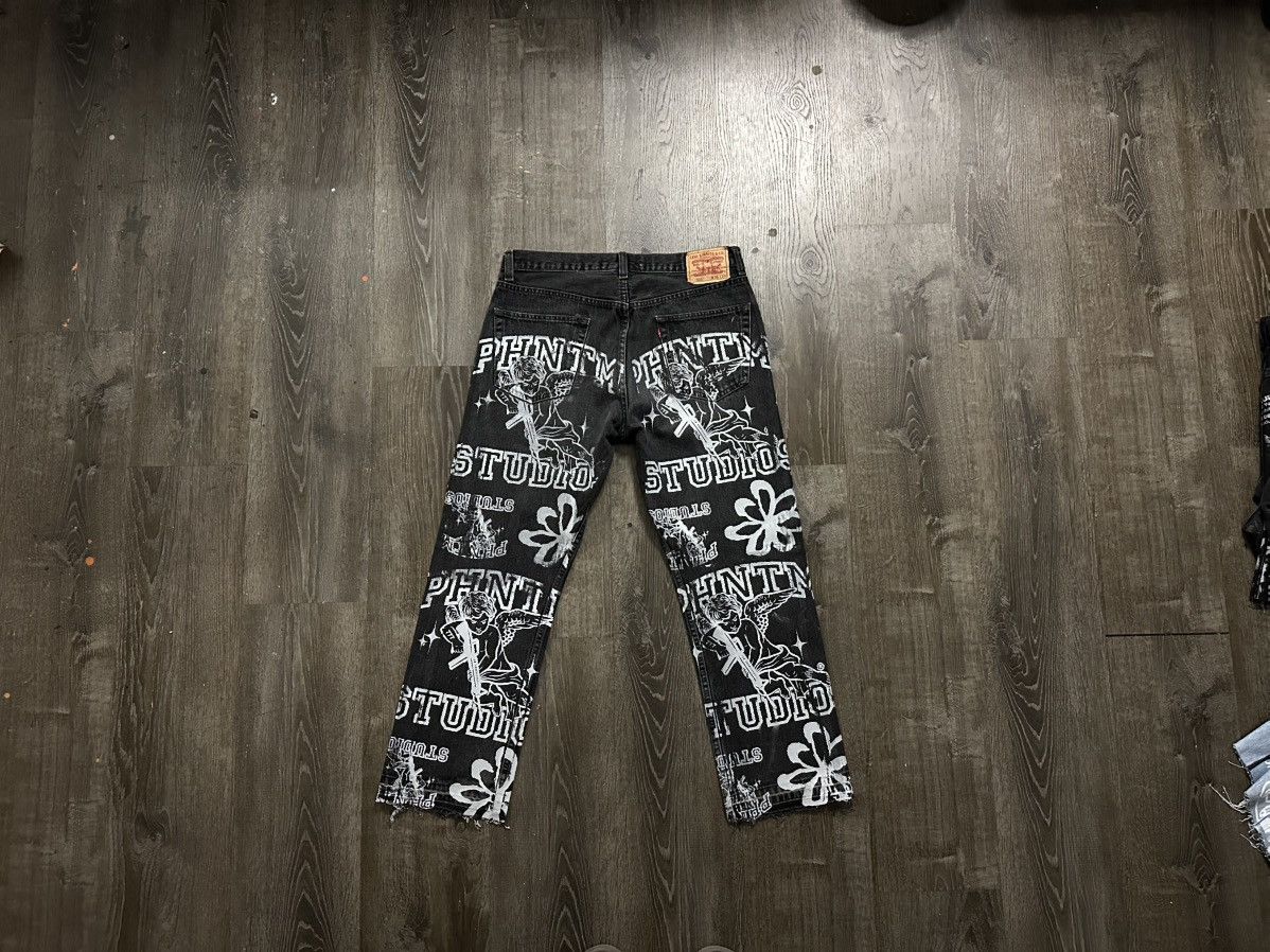 Handmade × Levi's × Vintage Levi’s 505 custom made silk screen black denim jeans sz. 36 Size US 36 / EU 52 - 1 Thumbnail