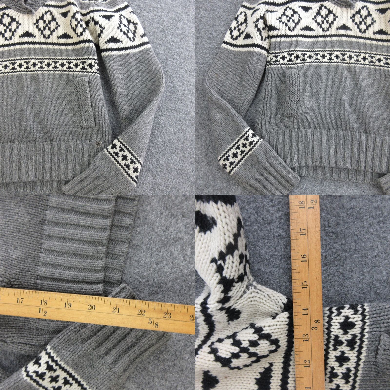 TNA TNA Sweater Womens S Gray 100% Wool Hooded V-Neck Fair Isle Pullover Raglan Knit Pocketed Size S / US 4 / IT 40 - 9 Thumbnail