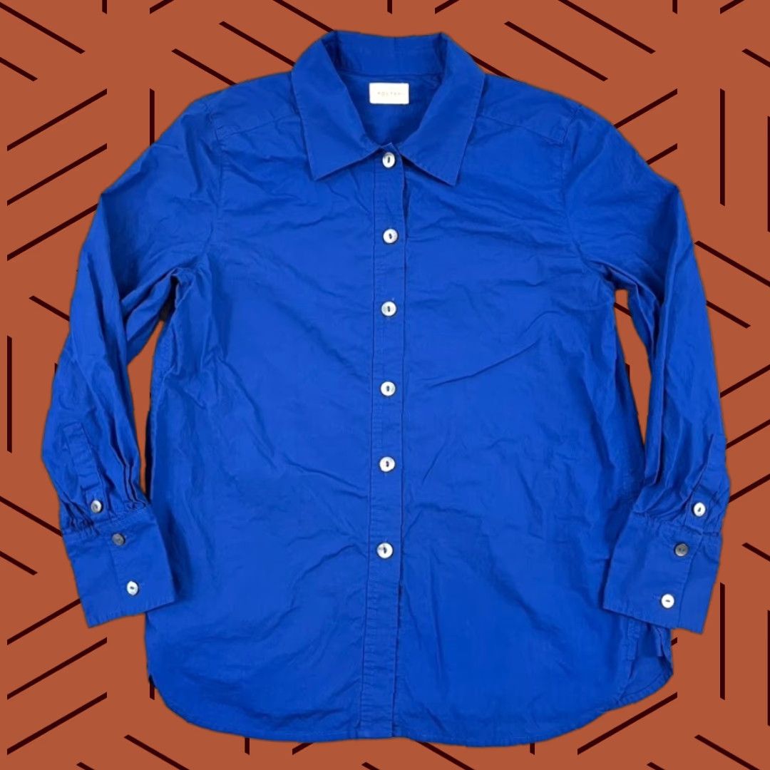 Vintage VINTAGE Poetry Shirt Womens UK 10 US 6 Royal Blue Button Up Long Sleeve Career Office Size M / US 6-8 / IT 42-44 - 1 Thumbnail