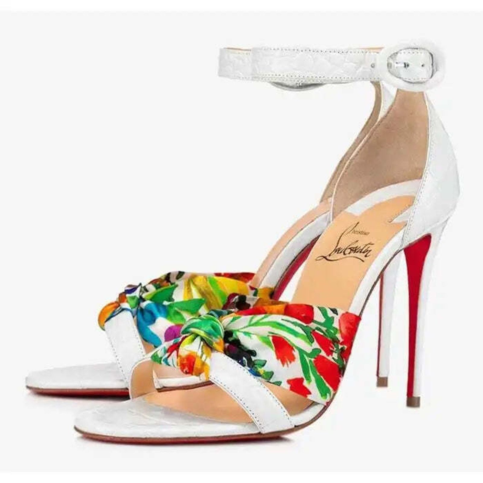 Christian Louboutin Ruban 100 White Croc Satin Ankle Strap Sandal Heel Pump 37 Size US 7 / IT 37 - 1 Thumbnail