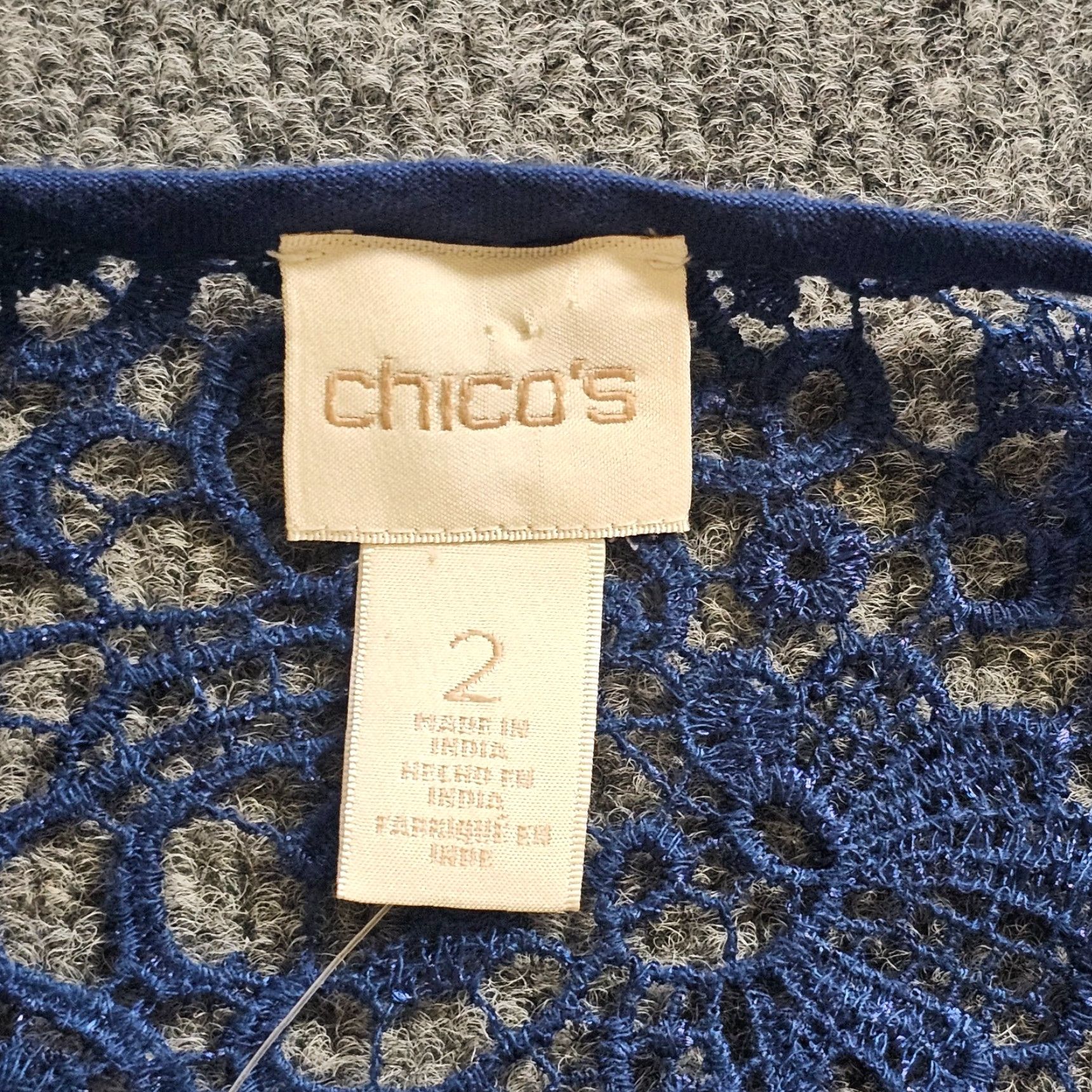 Vintage Chicos Blouse Womens L Blue Linen Lace 3/4 Sleeve Open Front Cardigan Casual Size L / US 10 / IT 46 - 3 Thumbnail