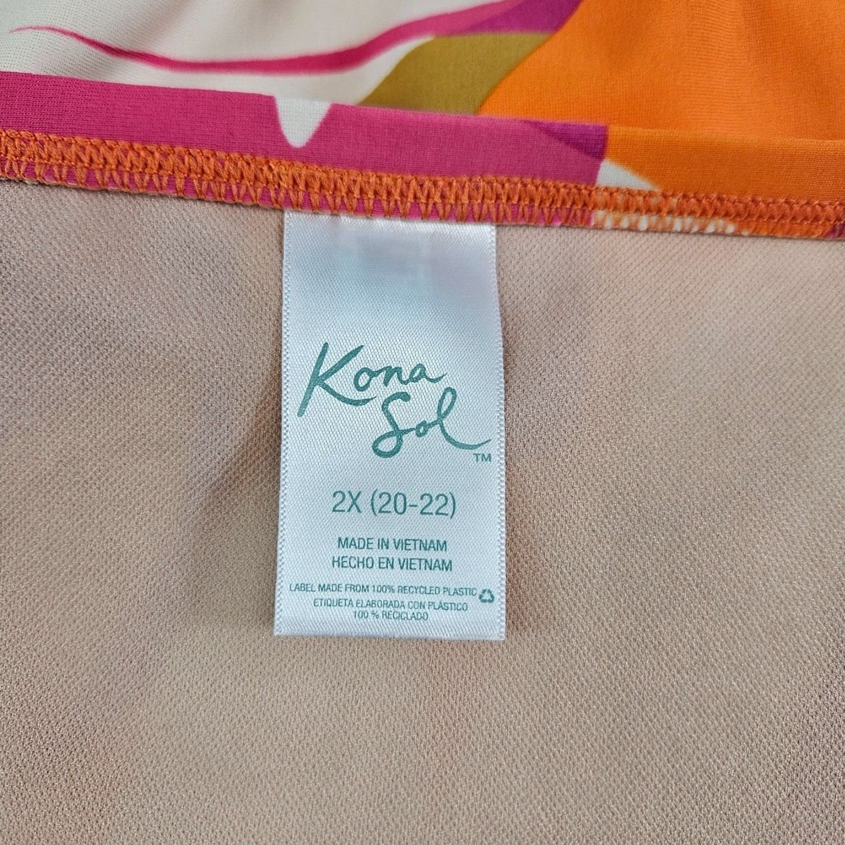 Vintage Kona Sol Womens Bikini Bottom Sz 2X Pink Orange High Waist Full Seat Coverage Size 40" / US 18 - 4 Thumbnail