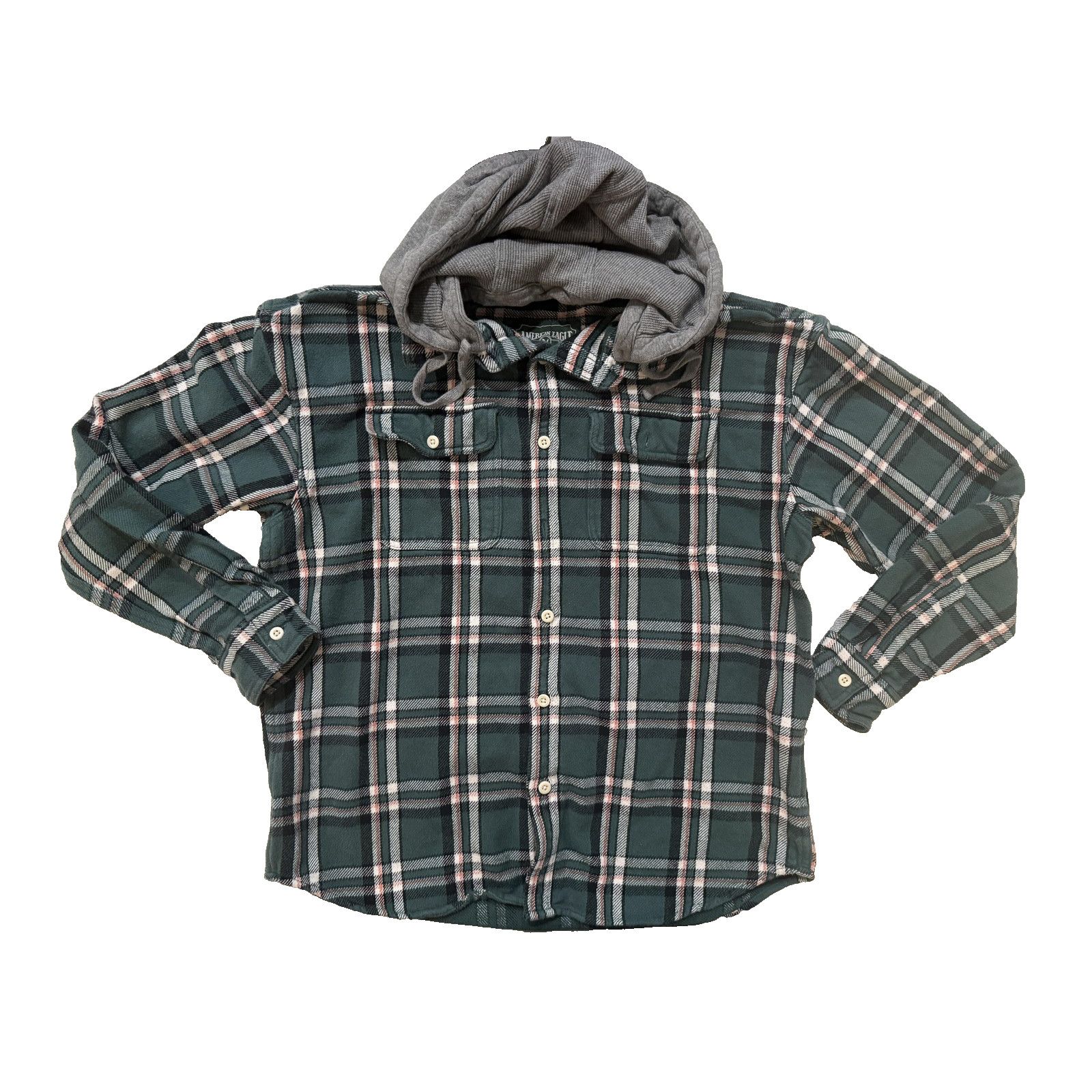 American Eagle Outfitters American Eagle Mens LG Flannel Hoodie Shirt Plaid Hooded Y2K Size US L / EU 52-54 / 3 - 1 Thumbnail