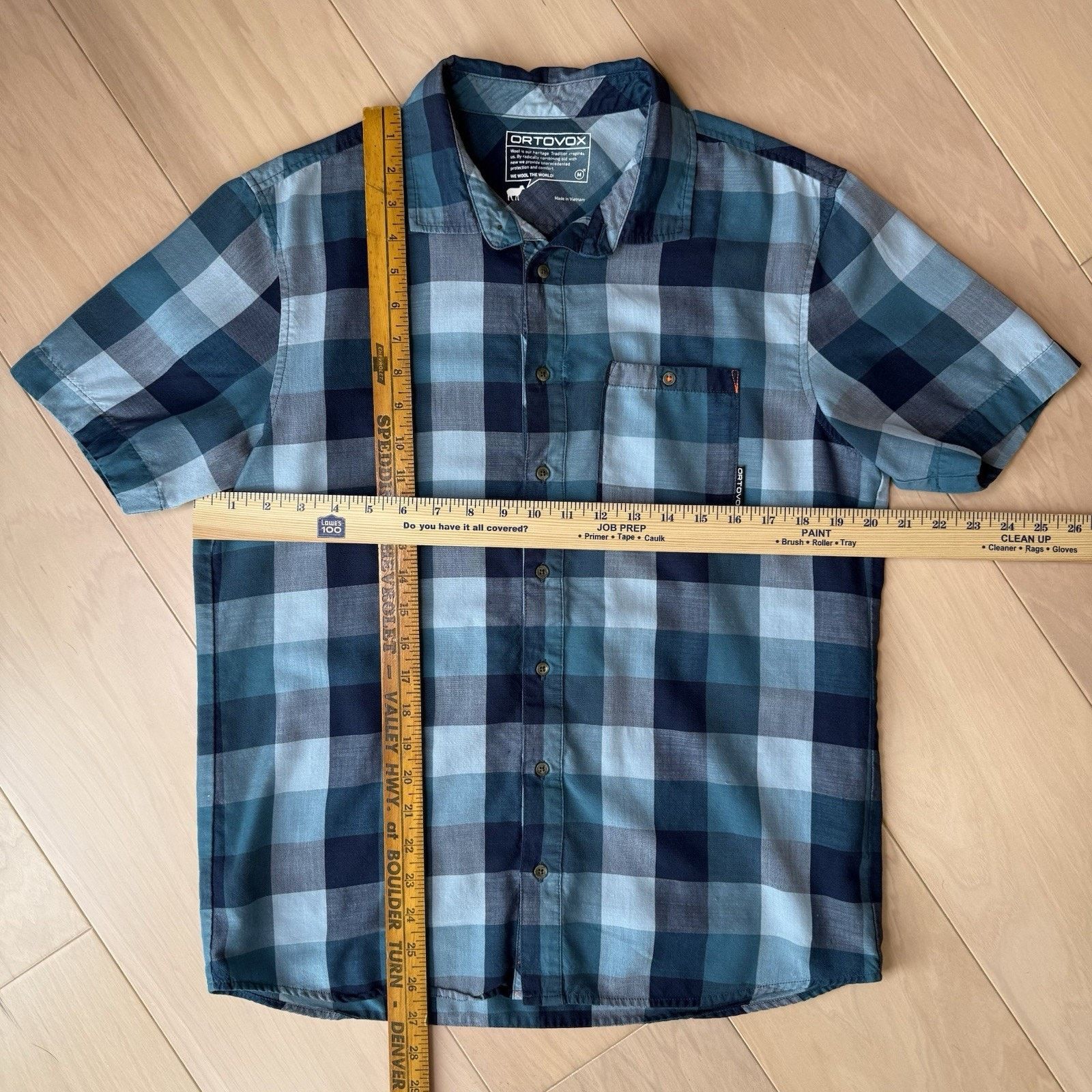ORTOVOX Ortovox Short Sleeve Shirt Medium Blue Check Wool Blend Size US M / EU 48-50 / 2 - 2 Thumbnail