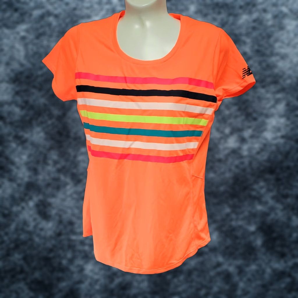 New Balance VINTAGE Womens New Balance Accelerate WT73129 Safety Orange Print Short Sleeve Shirt Size S / US 4 / IT 40 - 1 Thumbnail