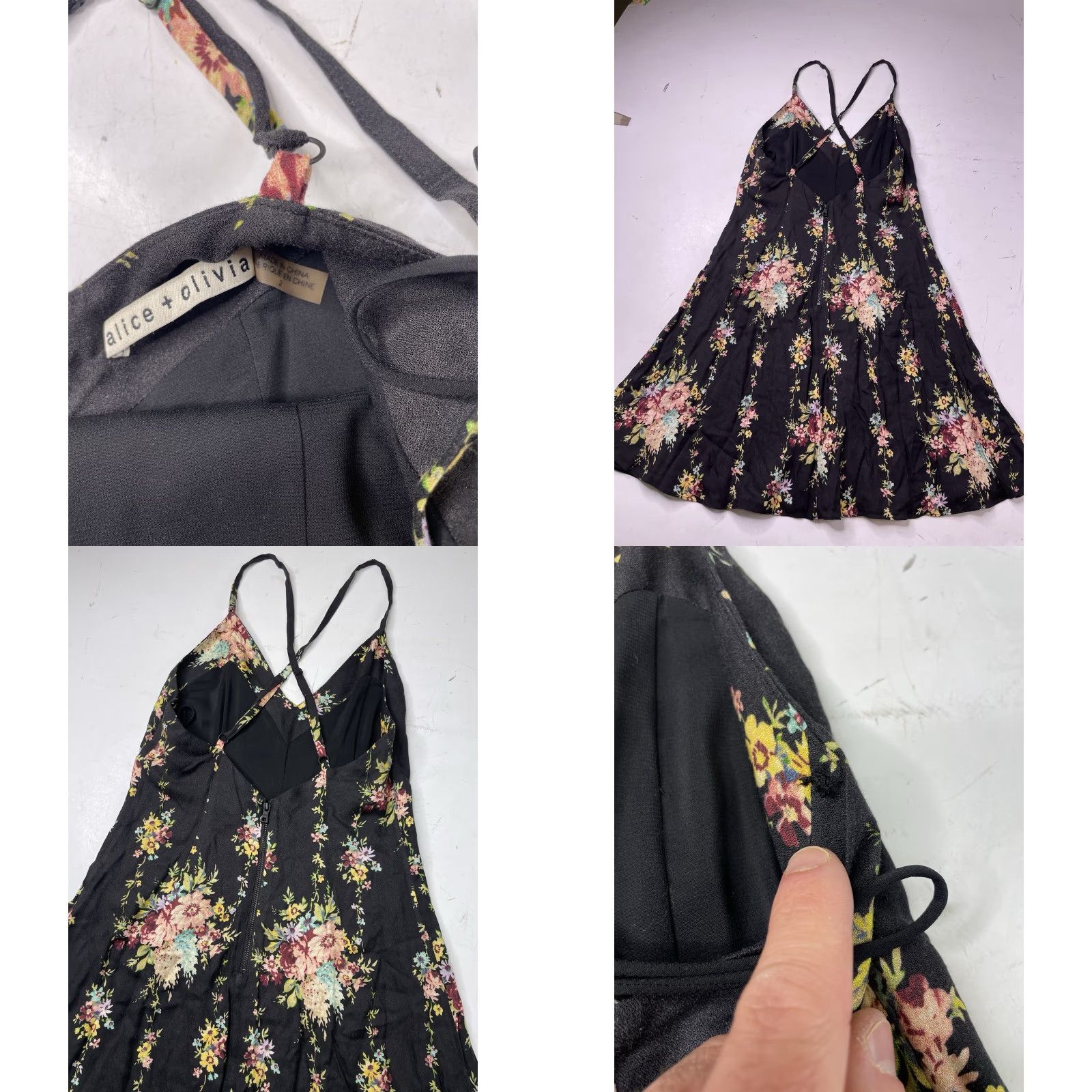 Alice + Olivia Alice + Olivia Slip Dress Womens 2 Floral Multicolor V-Neck Zip Zipper Short Dress Size XS / US 0-2 / IT 36-38 - 8 Thumbnail