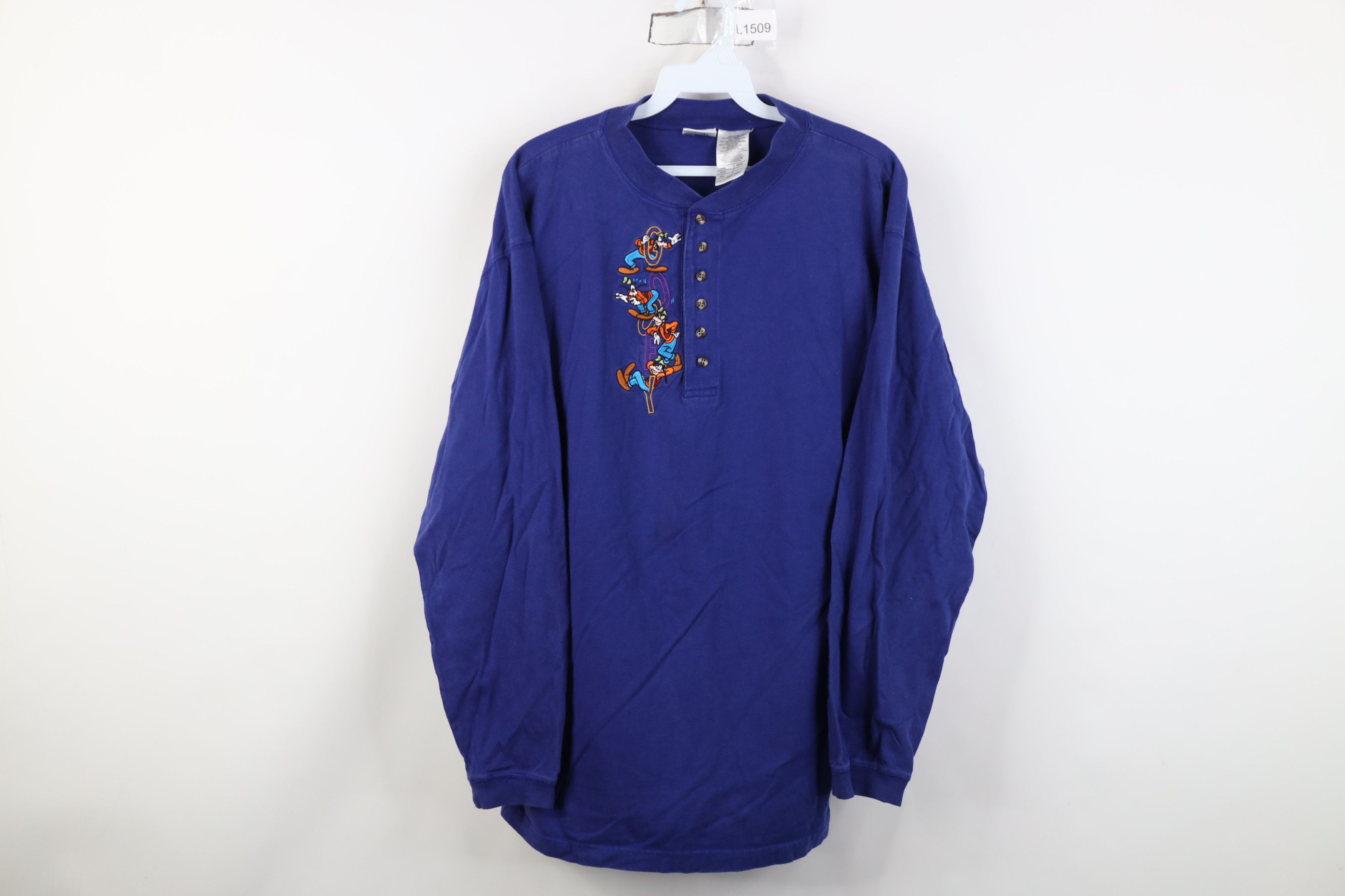 Disney Vintage 90s Disney Long Sleeve Henley T-Shirt Blue Cotton Size US L / EU 52-54 / 3 - 1 Thumbnail