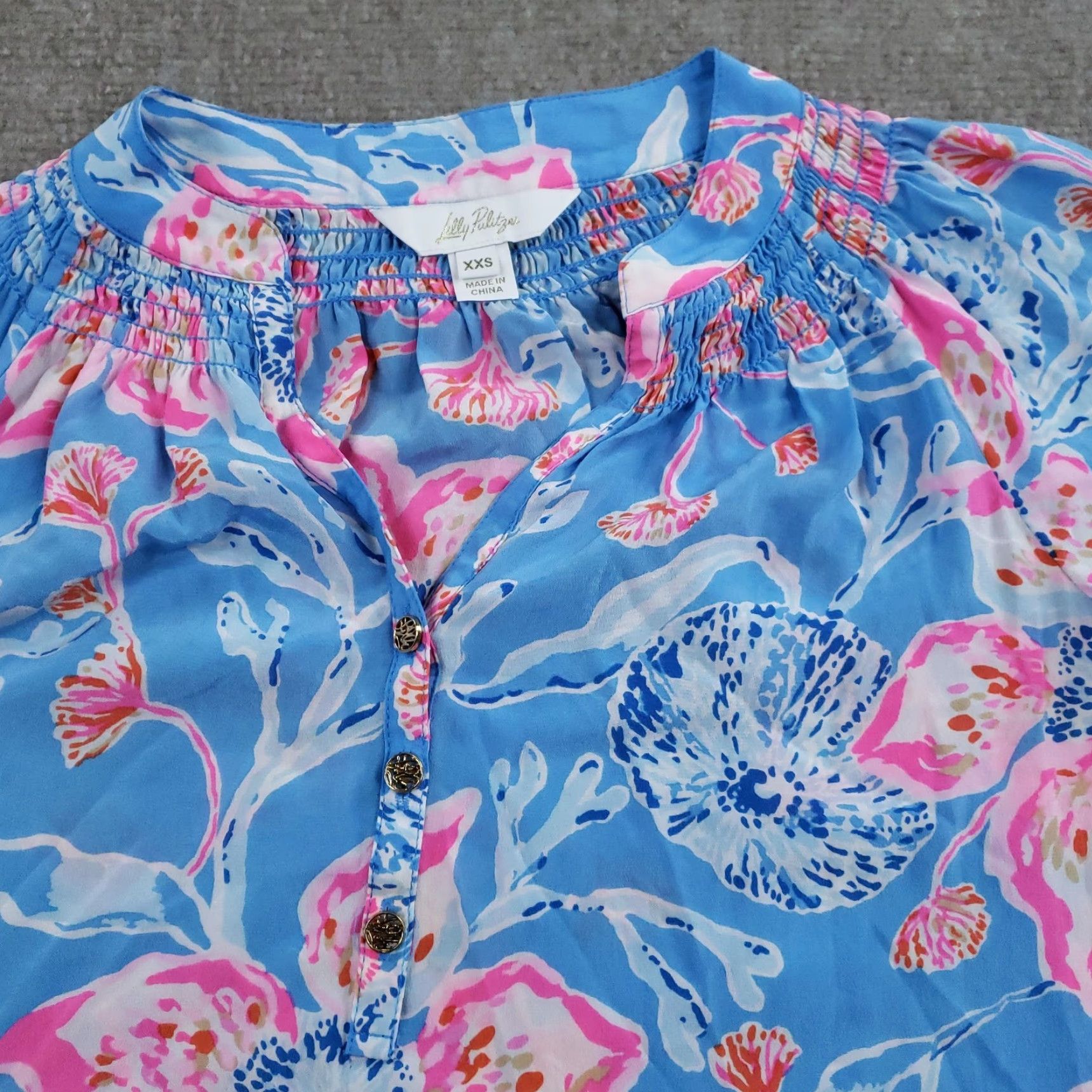 Lilly Pulitzer Lilly Pulitzer Shirt Womens XXS Blue Pink Floral 100% Silk Long Sleeve Top Size XXS / US 00 / IT 34 - 6 Thumbnail