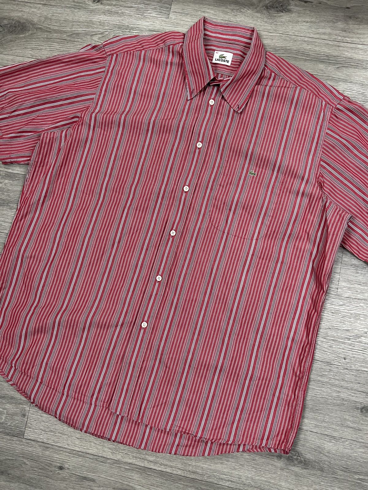 Lacoste Lacoste Short Sleeve Striped Button Down Shirt Red Size 43 Size US XL / EU 56 / 4 - 2 Thumbnail