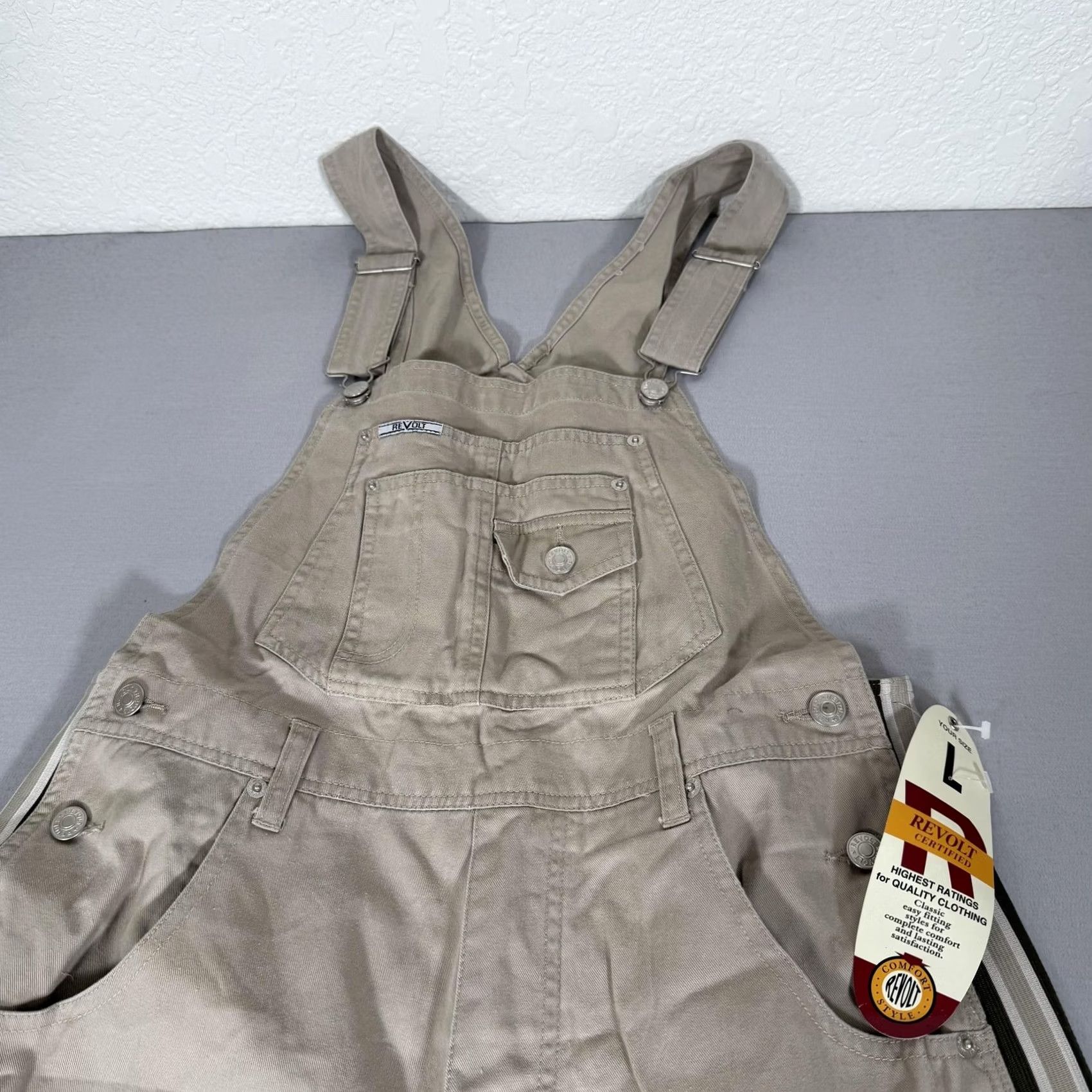 Vintage VINTAGE Revolt Overalls Womens L Khaki Twill Cargo Striped 90s Y2K Pants Jeans Shirt? Size 36" / US 14 / IT 50 - 3 Thumbnail