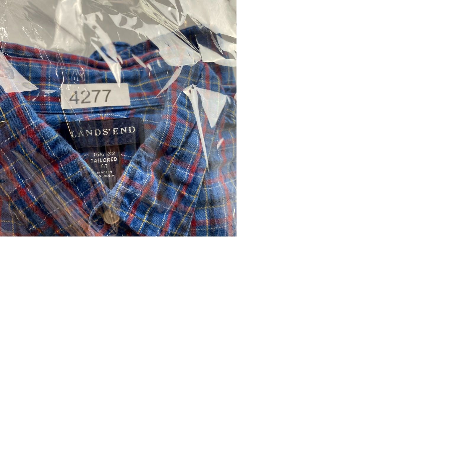 Lands' End Lands' End Dress Shirt Mens 16.5 Blue Plaid Tailored Fit Long Sleeve Pocket Collared Button-Down Mens Shirt Size 46R - 9 Thumbnail