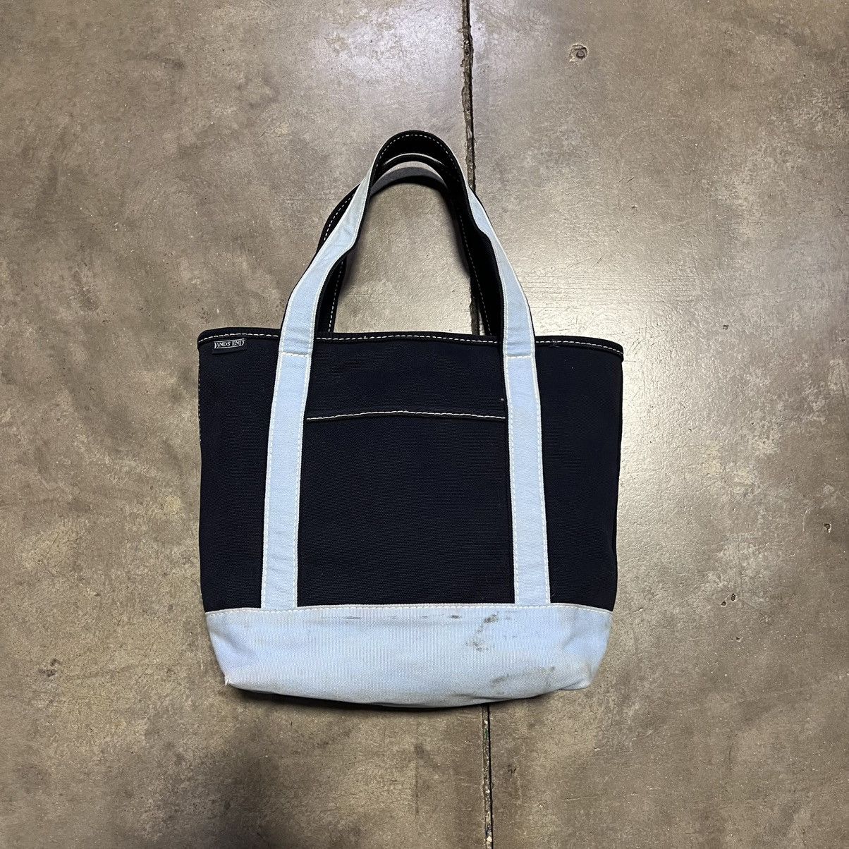 L.L. Bean Vintage Lands End Canvas Boat Tote Bag Navy Blue 90s Utility Size ONE SIZE - 3 Thumbnail
