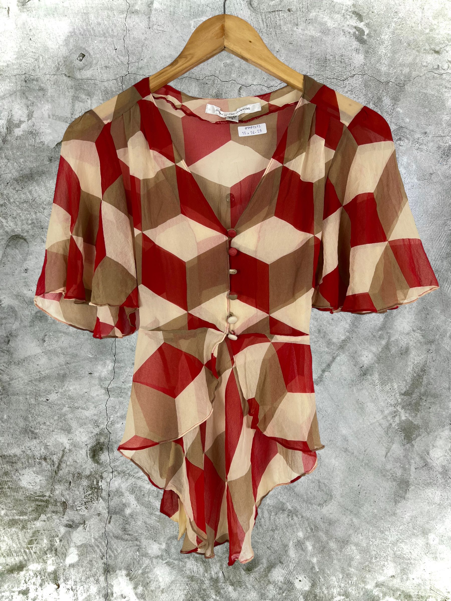 image of Diane Von Furstenberg See Through Print Shirt (4) Gtmpt212, Women's (Size Small)