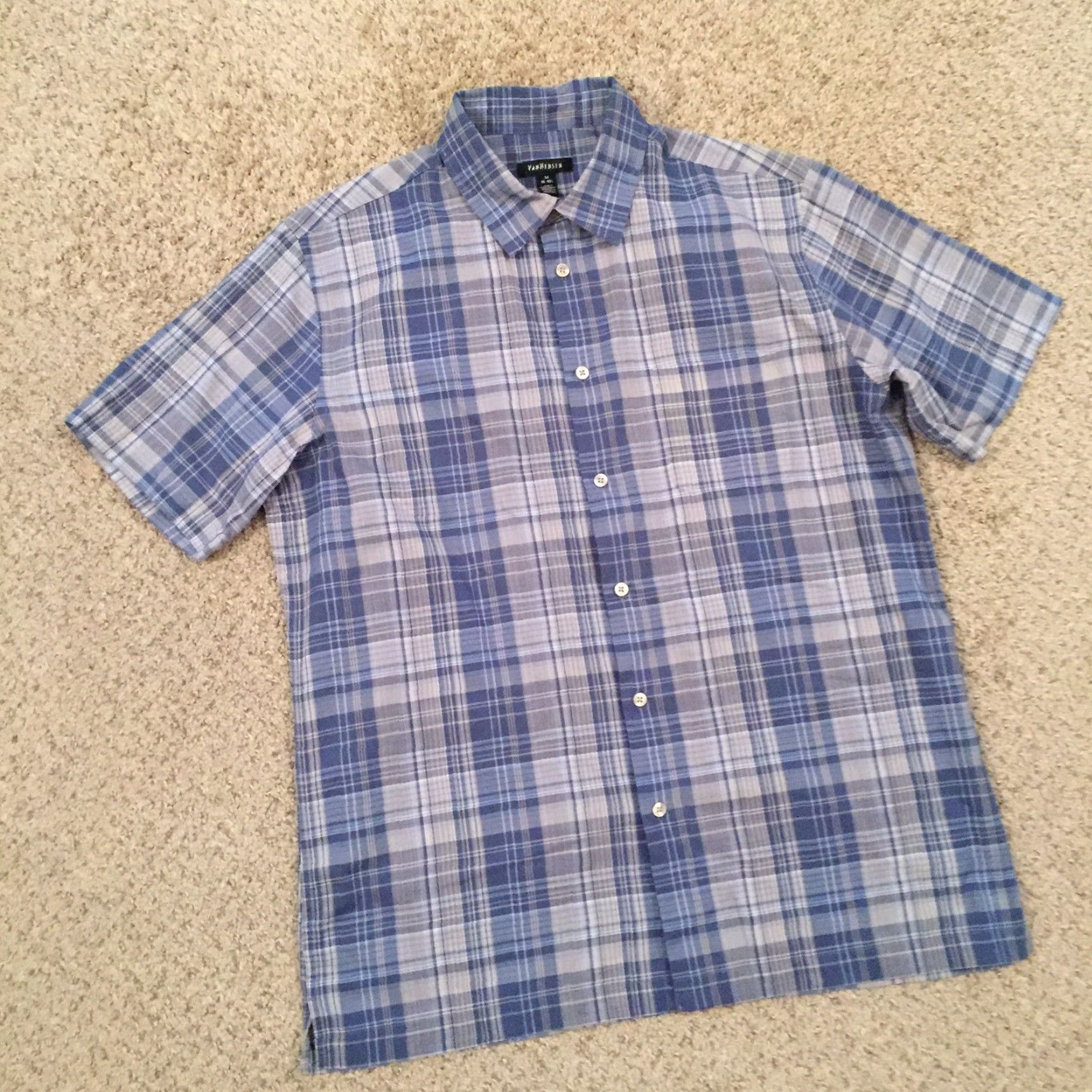 Van Heusen Van Heusen Shirt Mens 15.5 Blue Plaid Short Sleeve Button Up Size US L / EU 52-54 / 3 - 5 Thumbnail