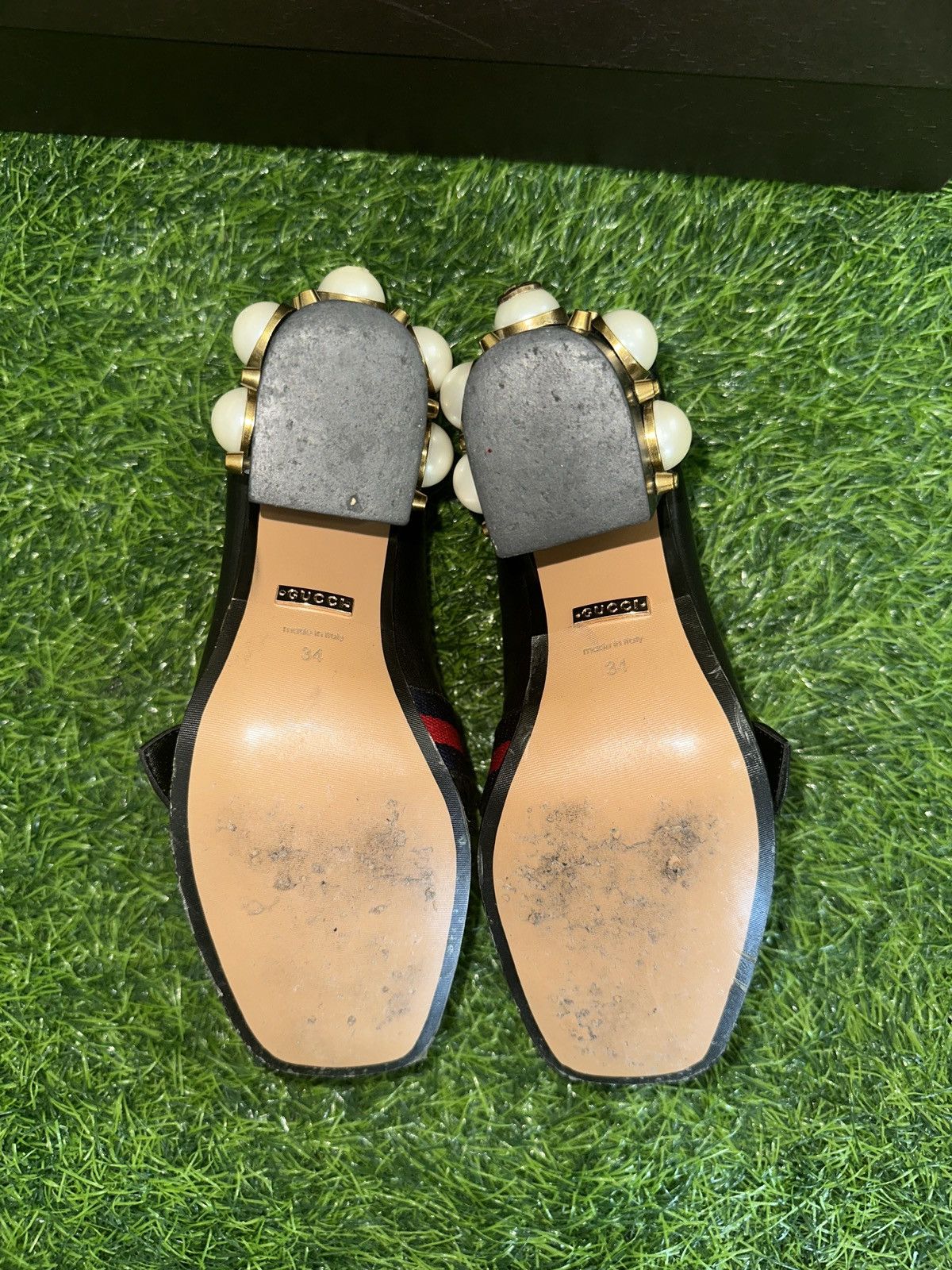 Gucci Gucci Black Leather Web Pearl Peyton Loafer Pumps Size 34 Size US 4 / IT 34 - 6 Thumbnail