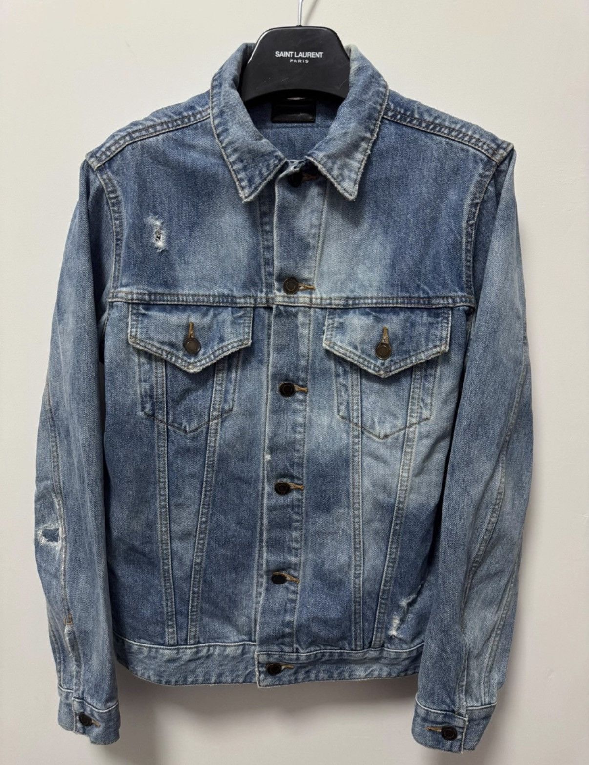 Saint Laurent Paris Saint Laurent 17SS Slogan Ink Splatter Denim Jacket Size US M / EU 48-50 / 2 - 1 Thumbnail