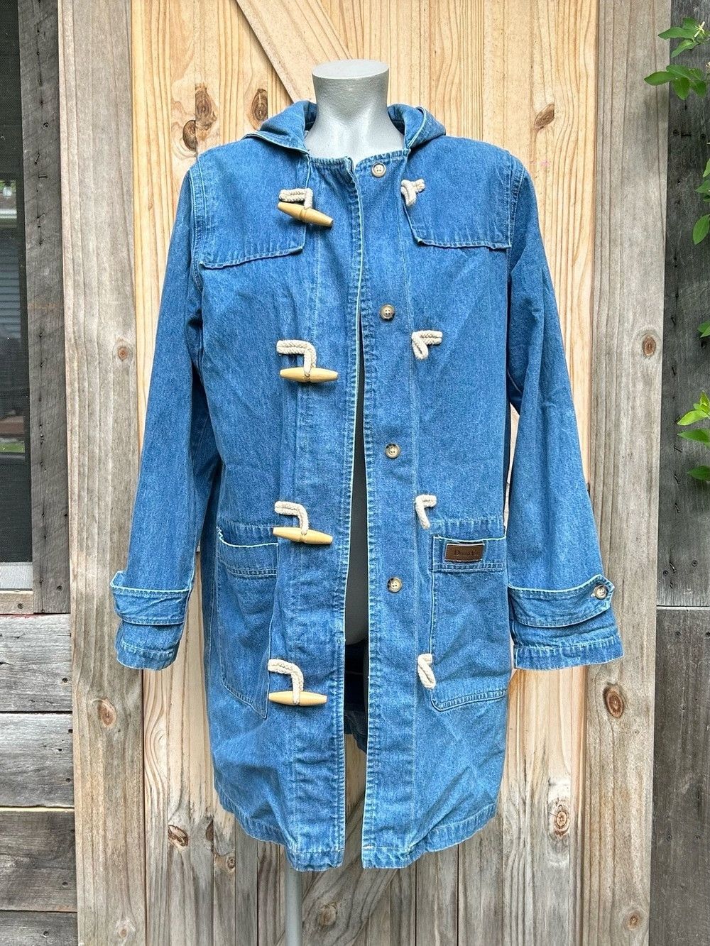 Denim & Co. Vintage 90s Denim & Co Blue Denim Toggle Hooded Chore Jacket Size M / US 6-8 / IT 42-44 - 3 Thumbnail