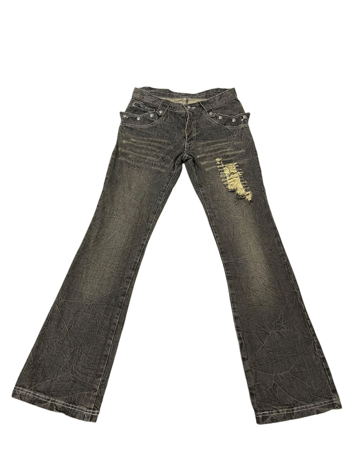 Japanese Brand Flare Jeans Shinehill Faded Distress Low Rise Boot Cut 1🟦4 Size US 30 / EU 46 - 2 Thumbnail