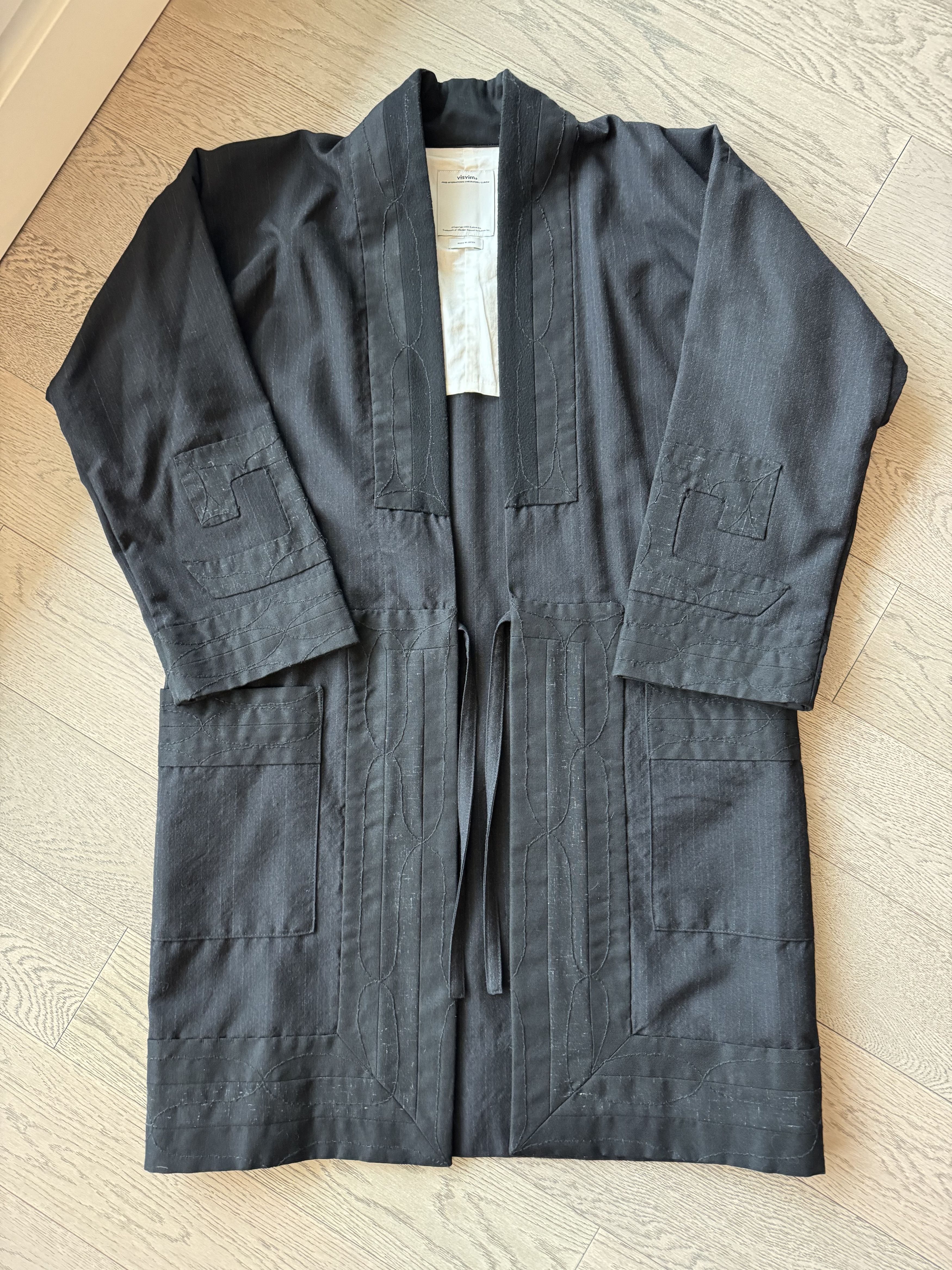 image of Visvim Ruunpe Coat Pinstripe in Black, Men's (Size Small)