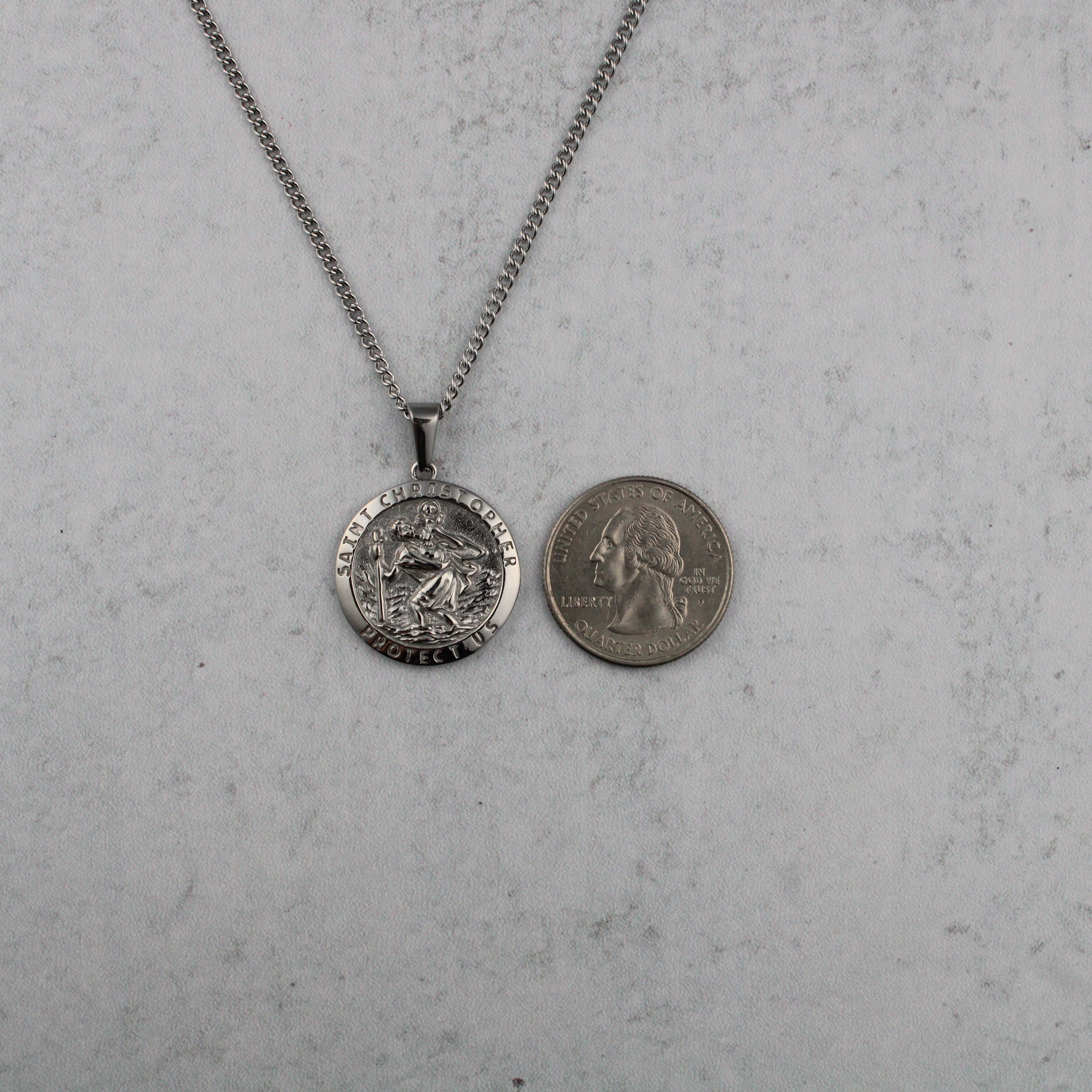 Jewelry Silver Saint Christopher Pendant Chain Necklace Size ONE SIZE - 4 Thumbnail