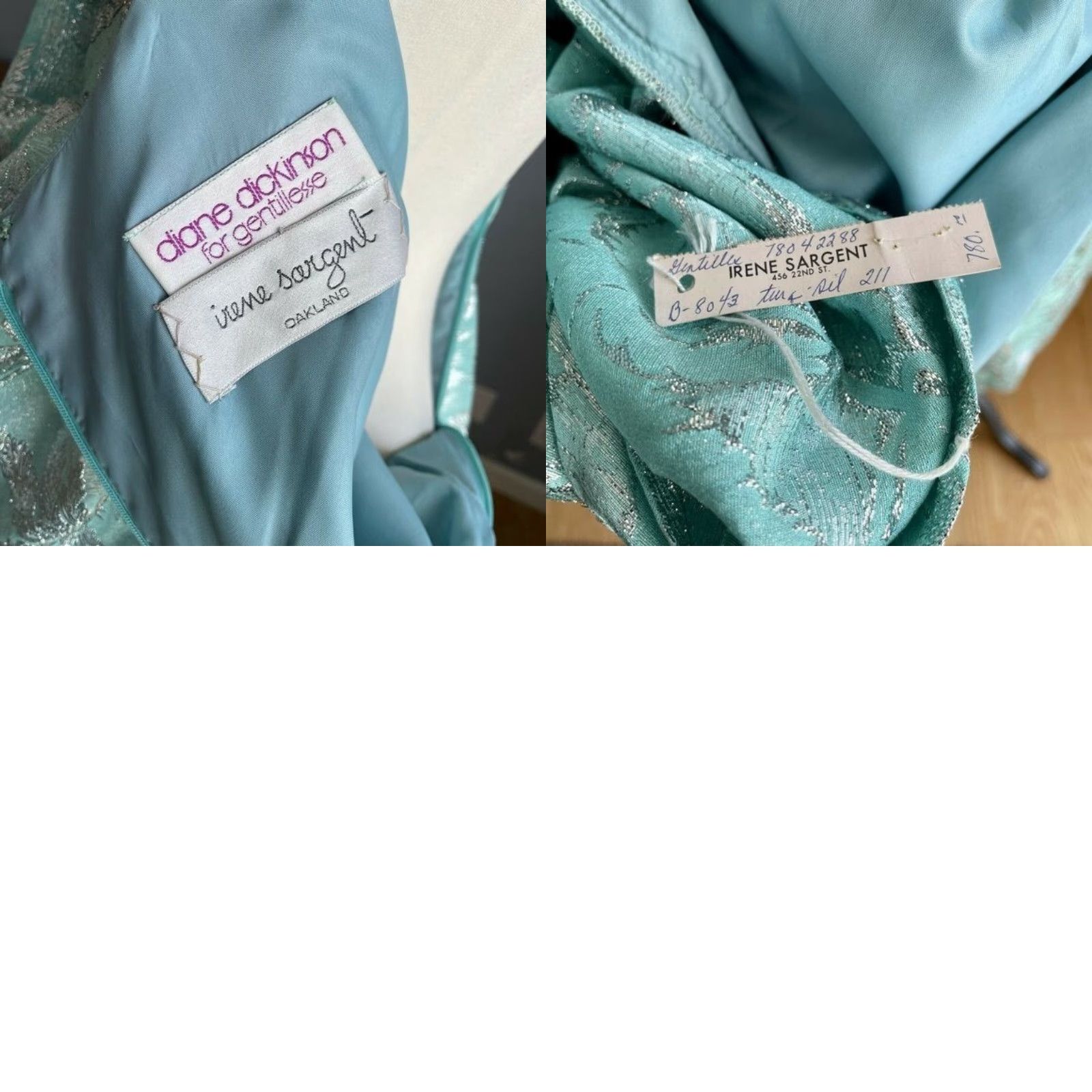 Vintage VINTAGE Diane Dickinson Cocktail Dress 12 Blue 1980s Silk Brocade Puff Sleeves Eveningwear Mens Womens Girls Size XL / US 12-14 / IT 48-50 - 8 Thumbnail