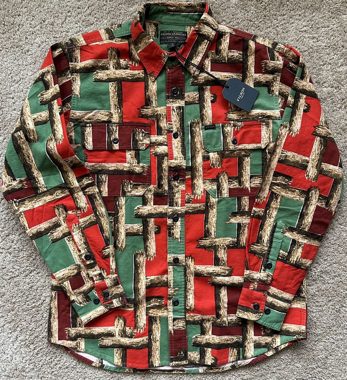 Image of Filson Field Flannel Shirt in Green Red, Men's (Size 2XL)