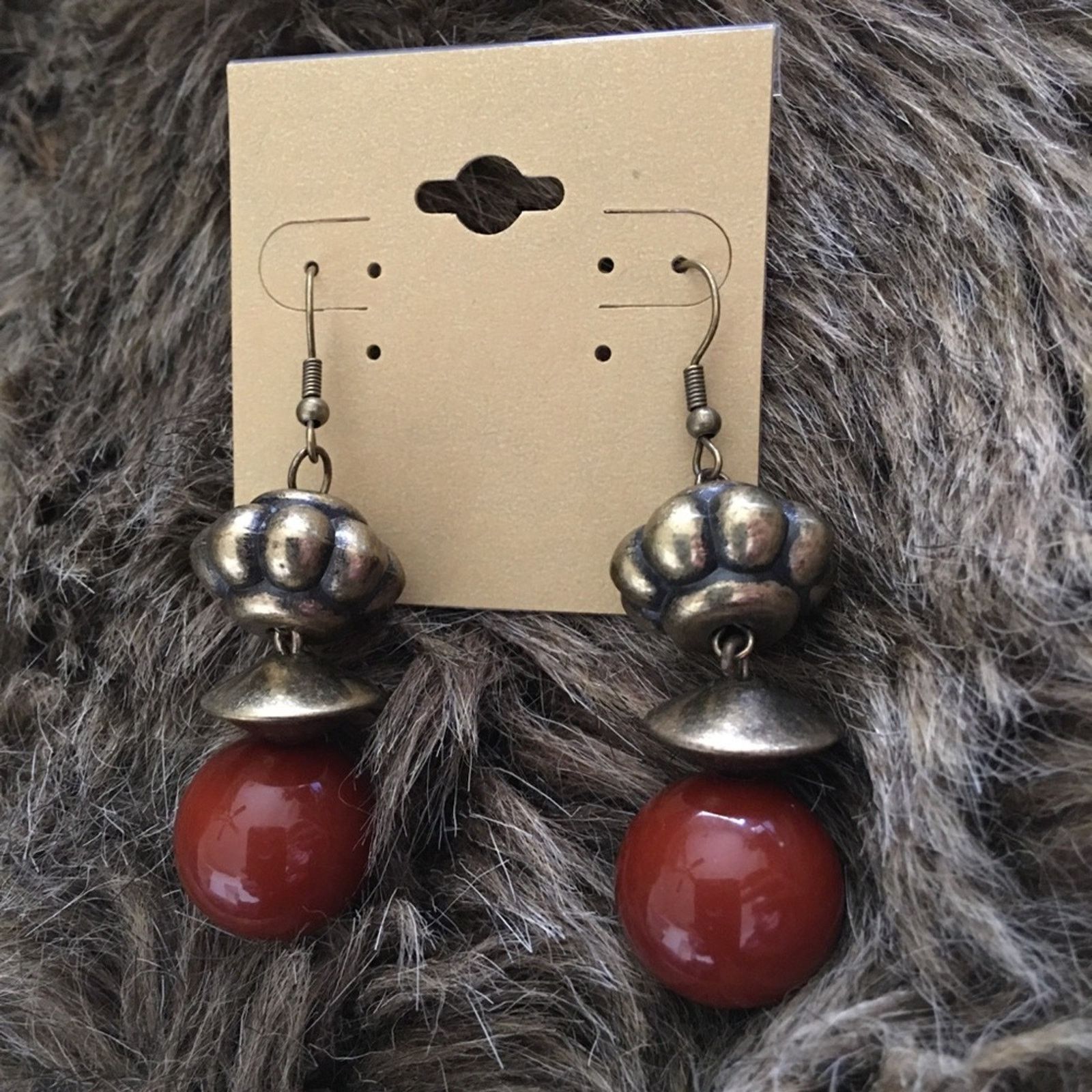 Jewelry Boho brass tone brown glass bead drop earrings Size ONE SIZE - 2 Thumbnail
