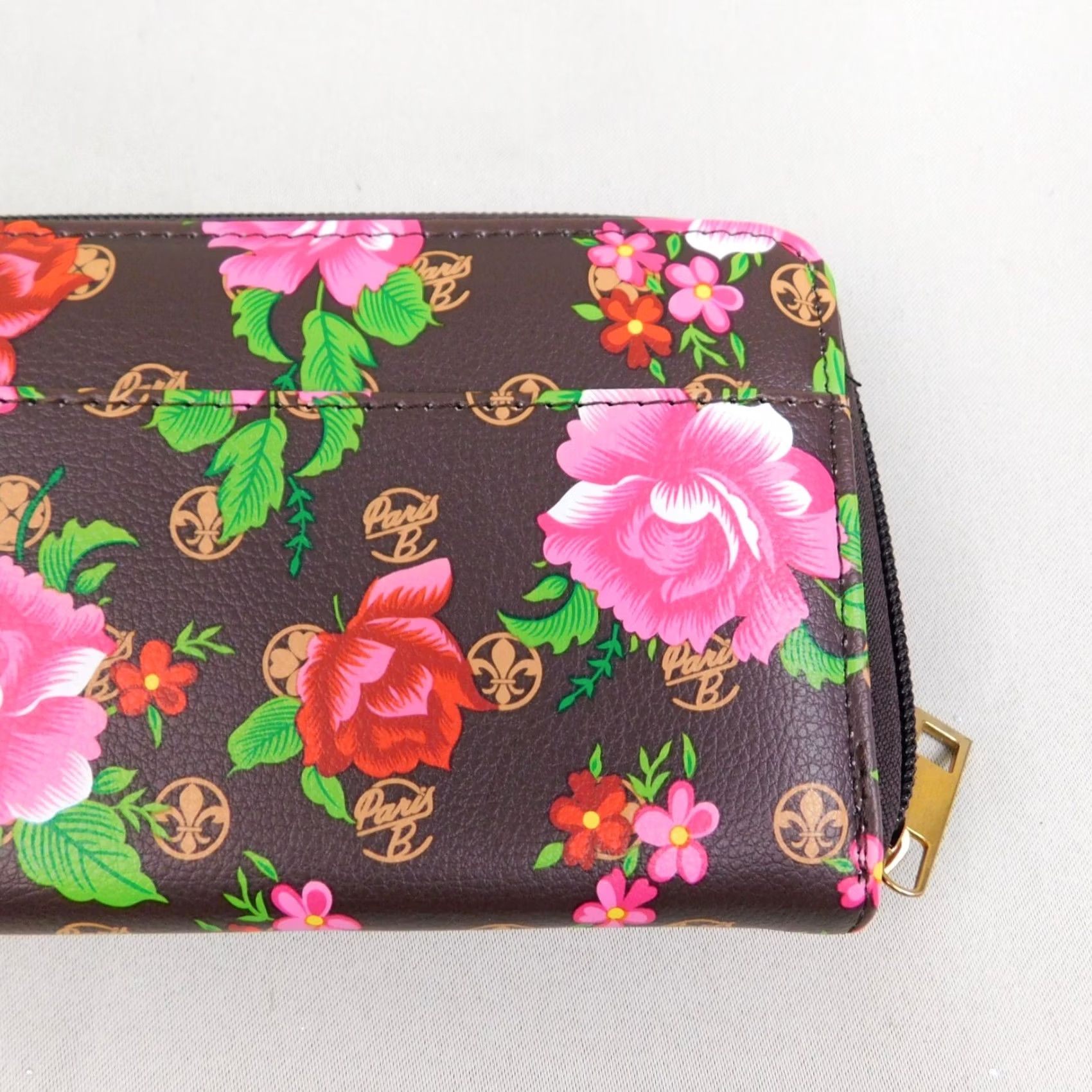 Vintage Paris B Floral Print Logo Zip-Around Wristlet Clutch Wallet - Brown Women's Wallet Zip-Around 7.5" x 4" with Strap and Card Slots Size ONE SIZE - 7 Thumbnail