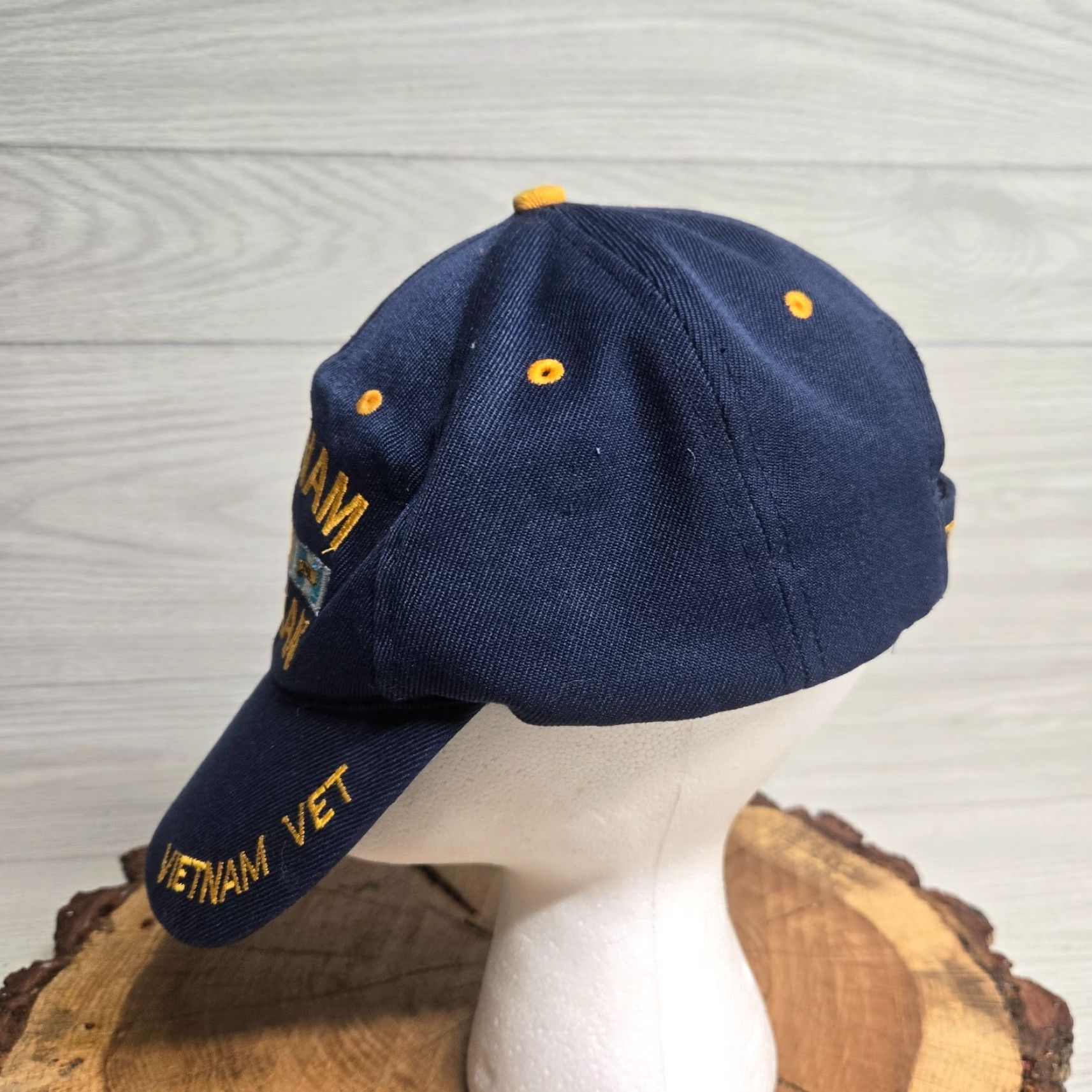 Vintage VINTAGE Vietnam Veteran Hat Trucker Cap Adjustable Strap Back Men’s Blue USA Navy Military Theme Hat Mens Adjustable Size ONE SIZE - 4 Thumbnail