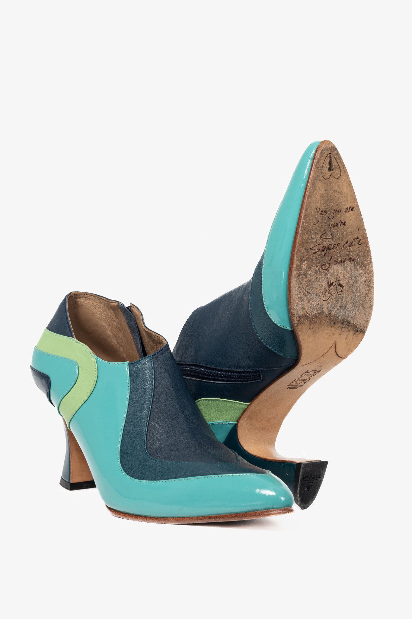 John Fluevog John Fluevog Amadeus Blue & Green Layered Leather Heels Size US 10 / IT 40 - 4 Thumbnail