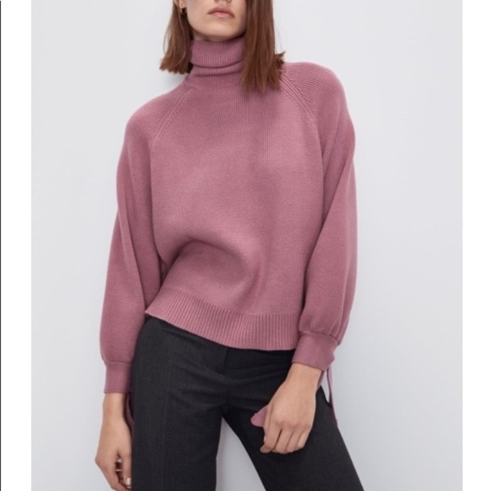 Zara ZARA Black Ribbed Turtleneck Sweater with Tie Sleeves Size S / US 4 / IT 40 - 2 Thumbnail