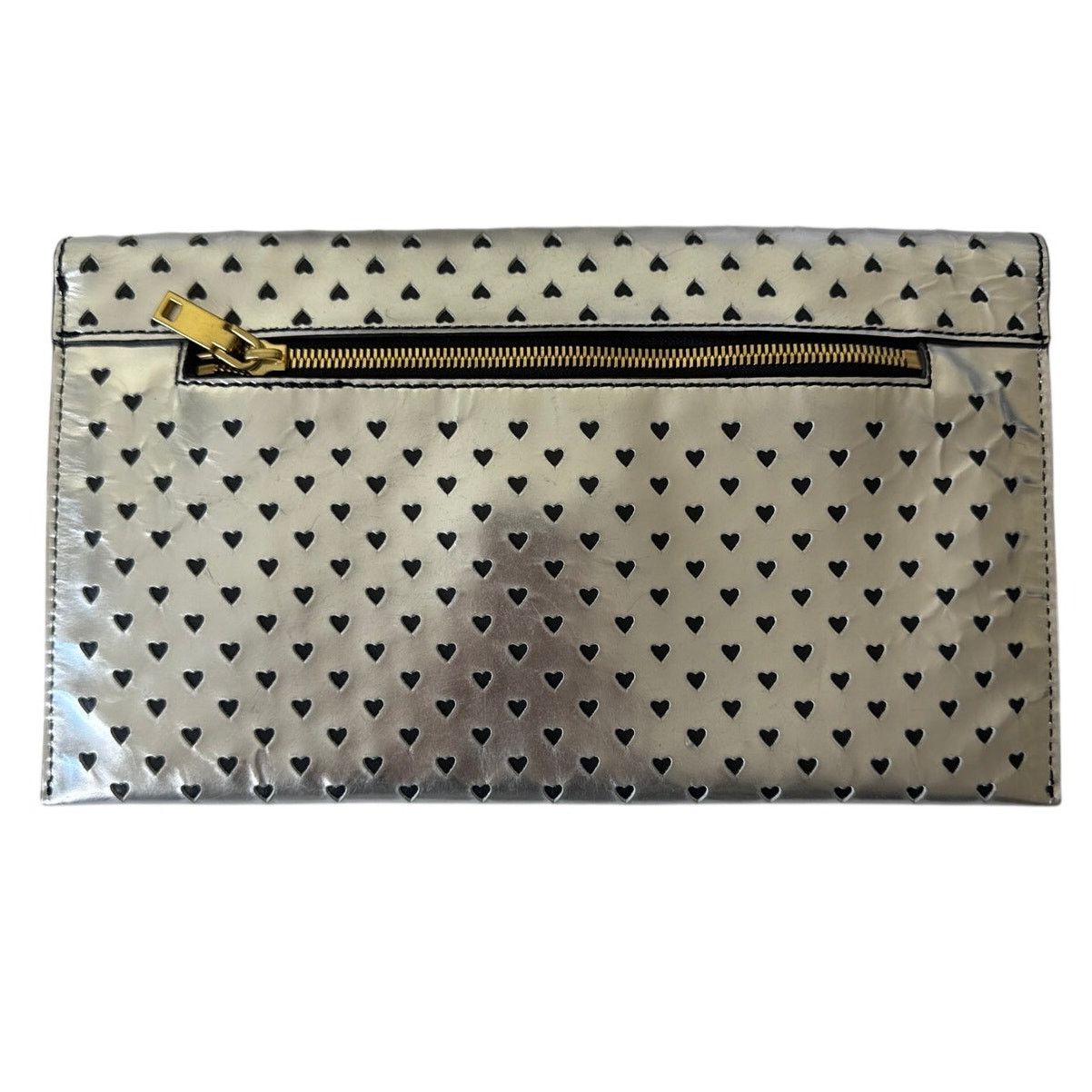 J.Crew J.CREW 100% Leather Heart Clutch Purse Silver Style A7607 Size ONE SIZE - 7 Thumbnail