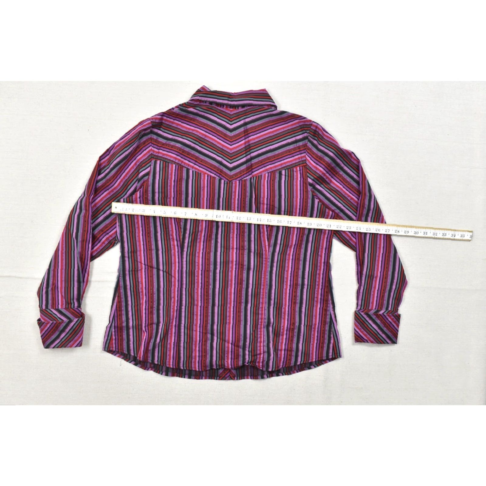 Vintage Lane Bryant Women 14/16 Purple Red Striped Button Down Long Sleeve Shirt Size XL / US 12-14 / IT 48-50 - 3 Thumbnail