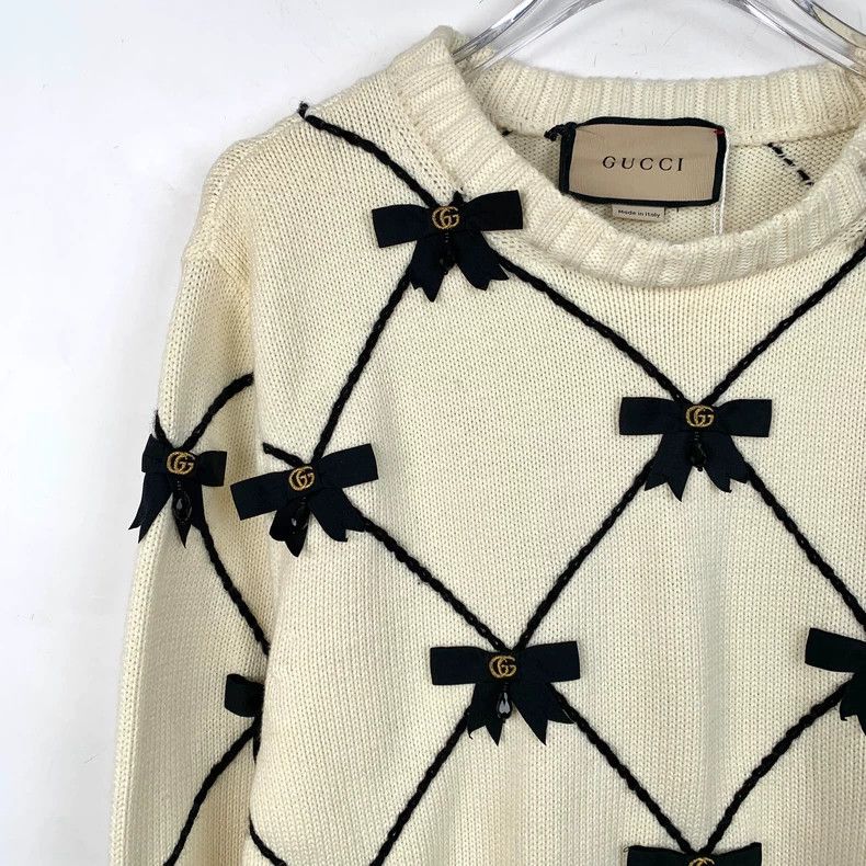 Gucci Gucci Beige logo bow cotton round-neck long-sleeved knitted Size US XS / EU 42 / 0 - 3 Thumbnail