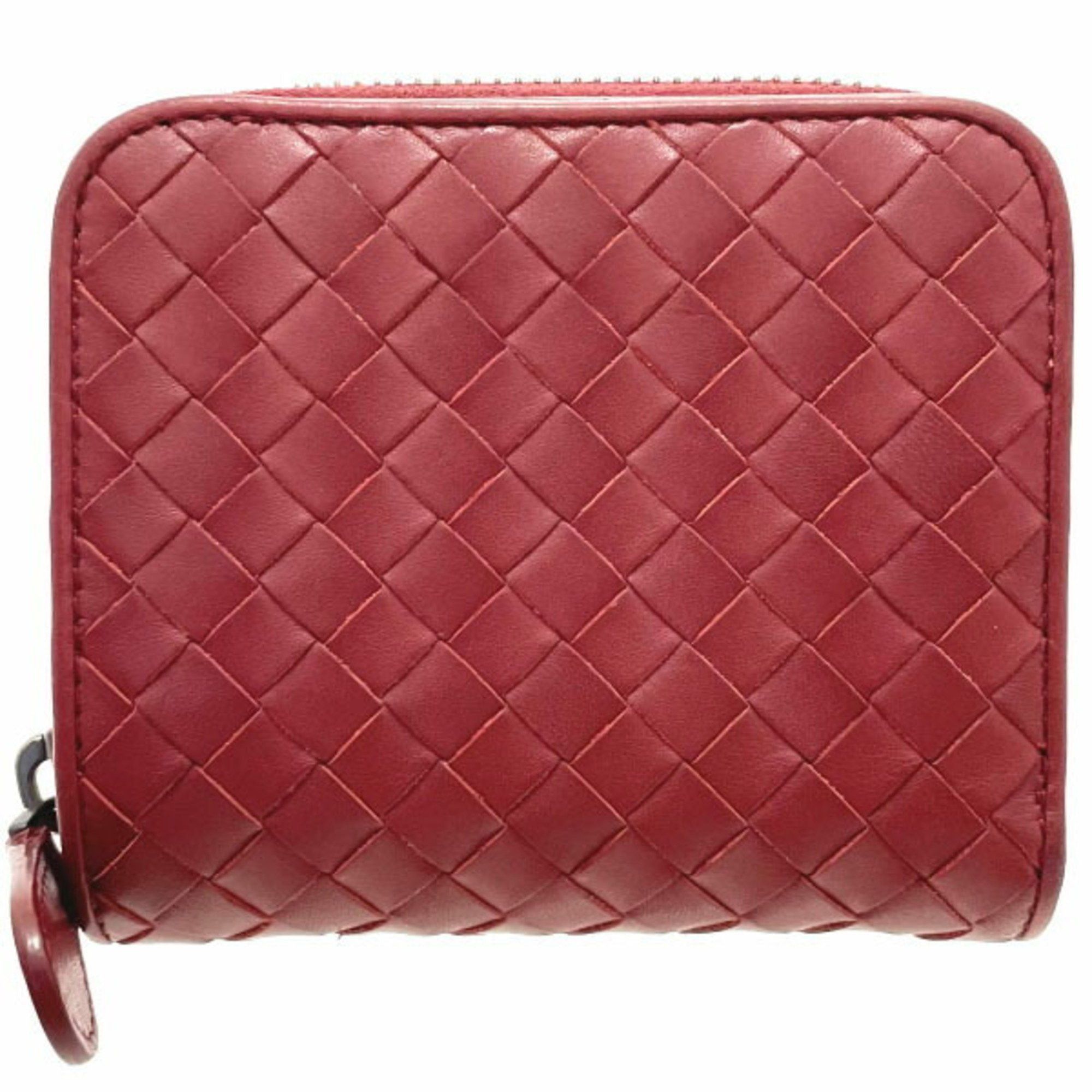 image of Bottega Veneta Wallet Intrecciato Round Leather Red 624048 Bottega Veneta Bi-Fold Compact Mm-12563 