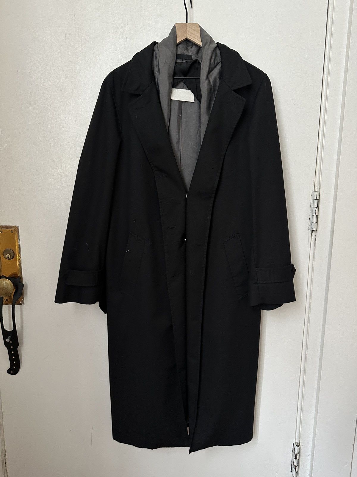 image of Maison Margiela Margiela 2003 Runway Trench Coat, Exposed Lining, 46 in Black, Men's (Size Small)