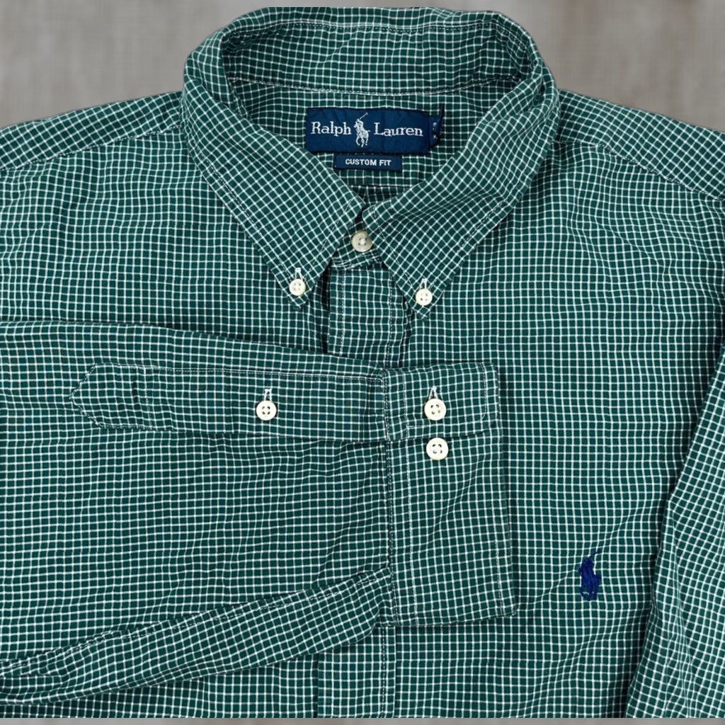 Ralph Lauren Ralph Lauren Shirt Men 18 36 Green Check Button Up Custom Fit Dress Poplin Grid Size 48R - 1 Thumbnail