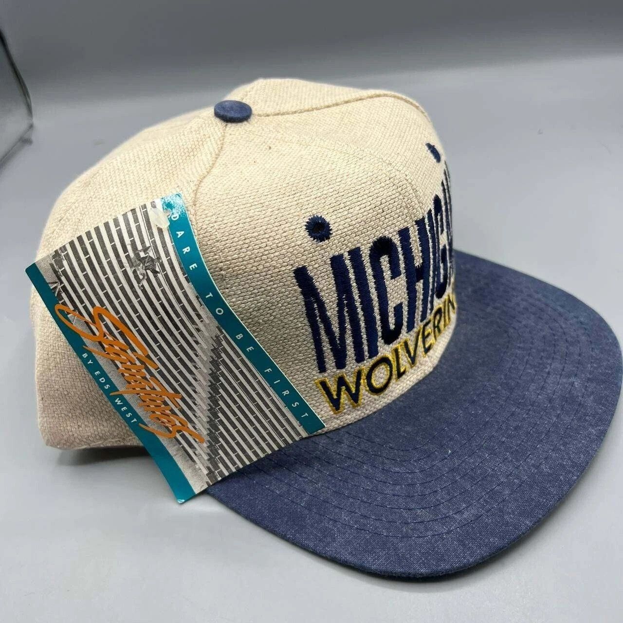Signatures × Vintage Michigan Wolverines Hat Men Beige Blue Signatures Snap Back Size ONE SIZE - 5 Thumbnail