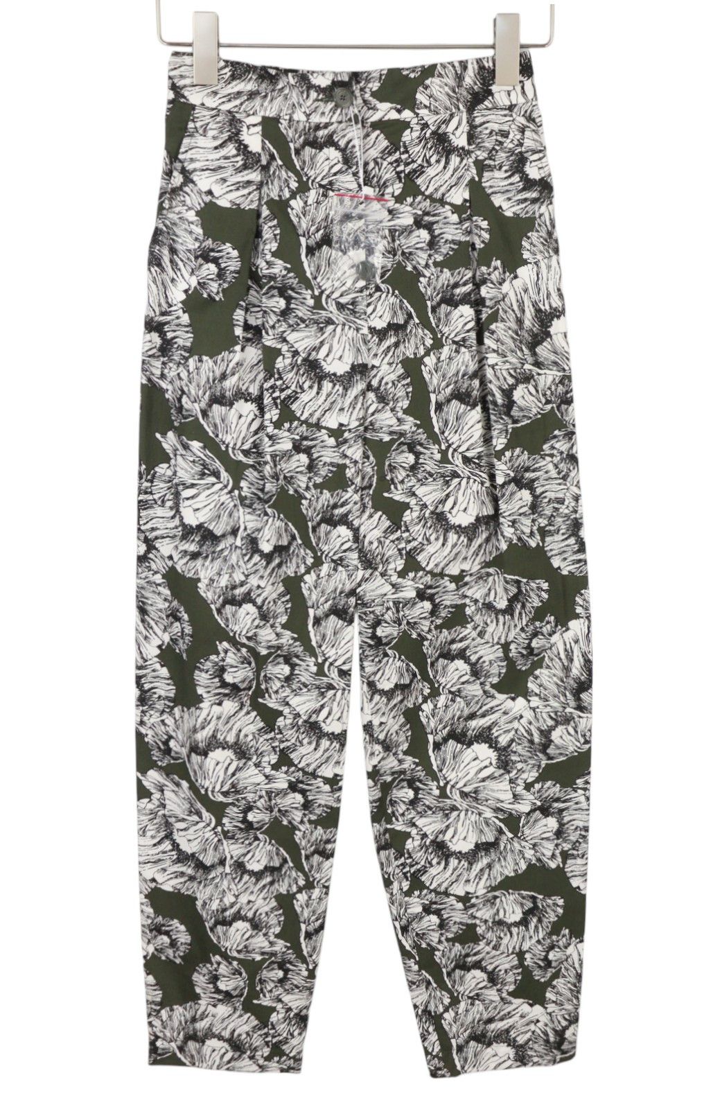MAX&Co. EU34 Khaki Floral Print Cotton Elastic Waist Cropped 88902 Size 24" / US 00 / IT 34 - 2 Thumbnail