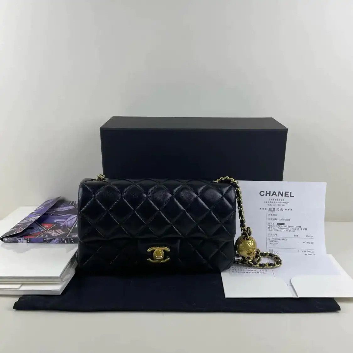Chanel Classic Flap Mini Black Sheepskin Quilted Flap Bag Chain Bag Shoulder Gol, Women's