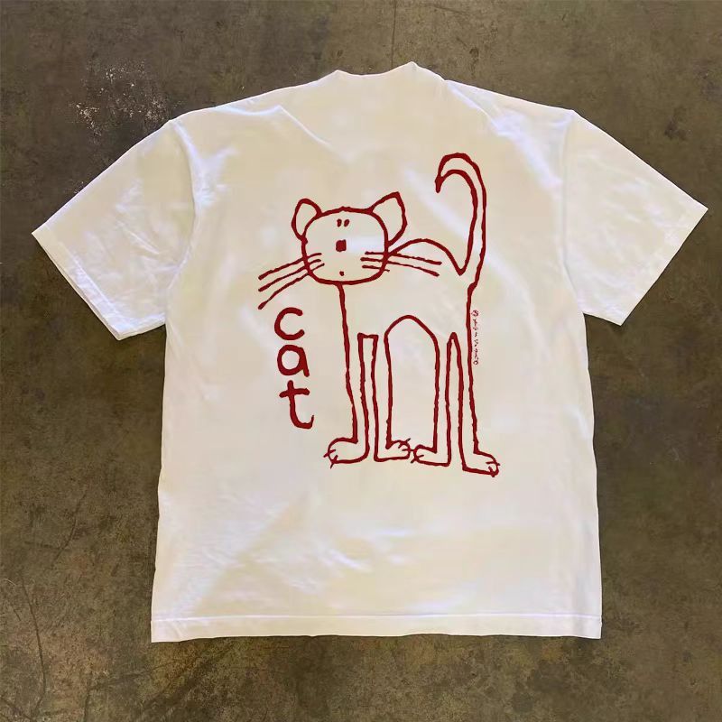 Japanese Brand White washed retro cute cat print t-shirt Size US M / EU 48-50 / 2 - 1 Thumbnail