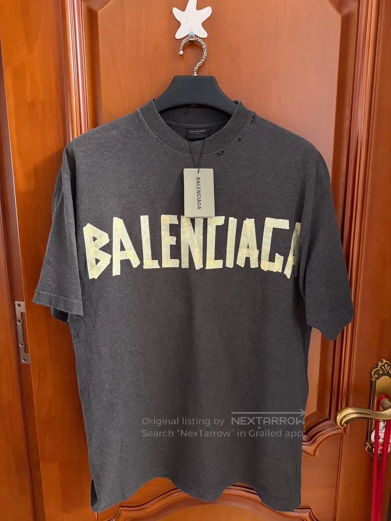 Balenciaga Balenciaga Black Gray Tape Short Sleeve Size US XS / EU 42 / 0 - 1 Thumbnail